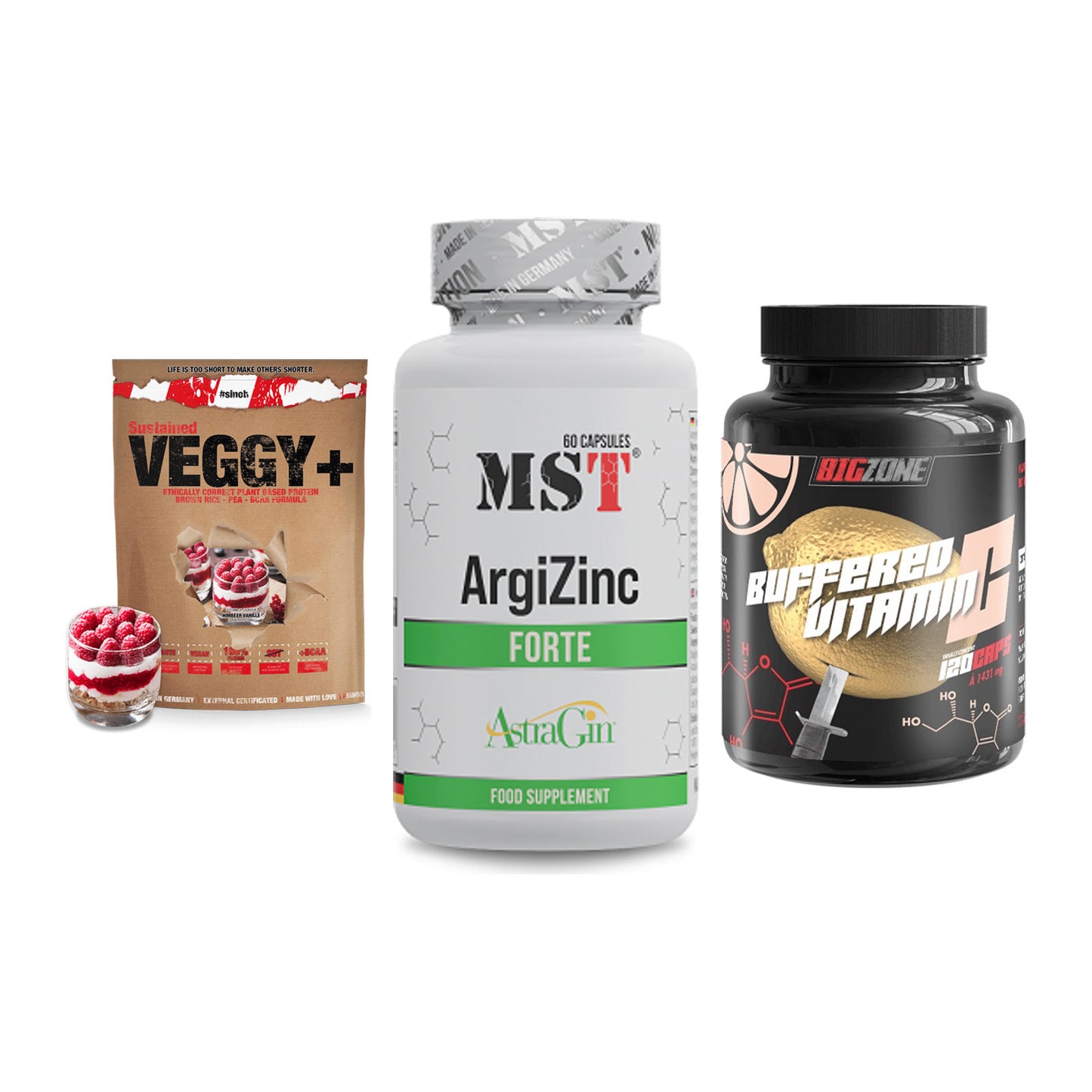 Pflanzliches Set: Sinob VEGGY + MST ArgiZinc + Big Zone – alle enthaltenen Artikel