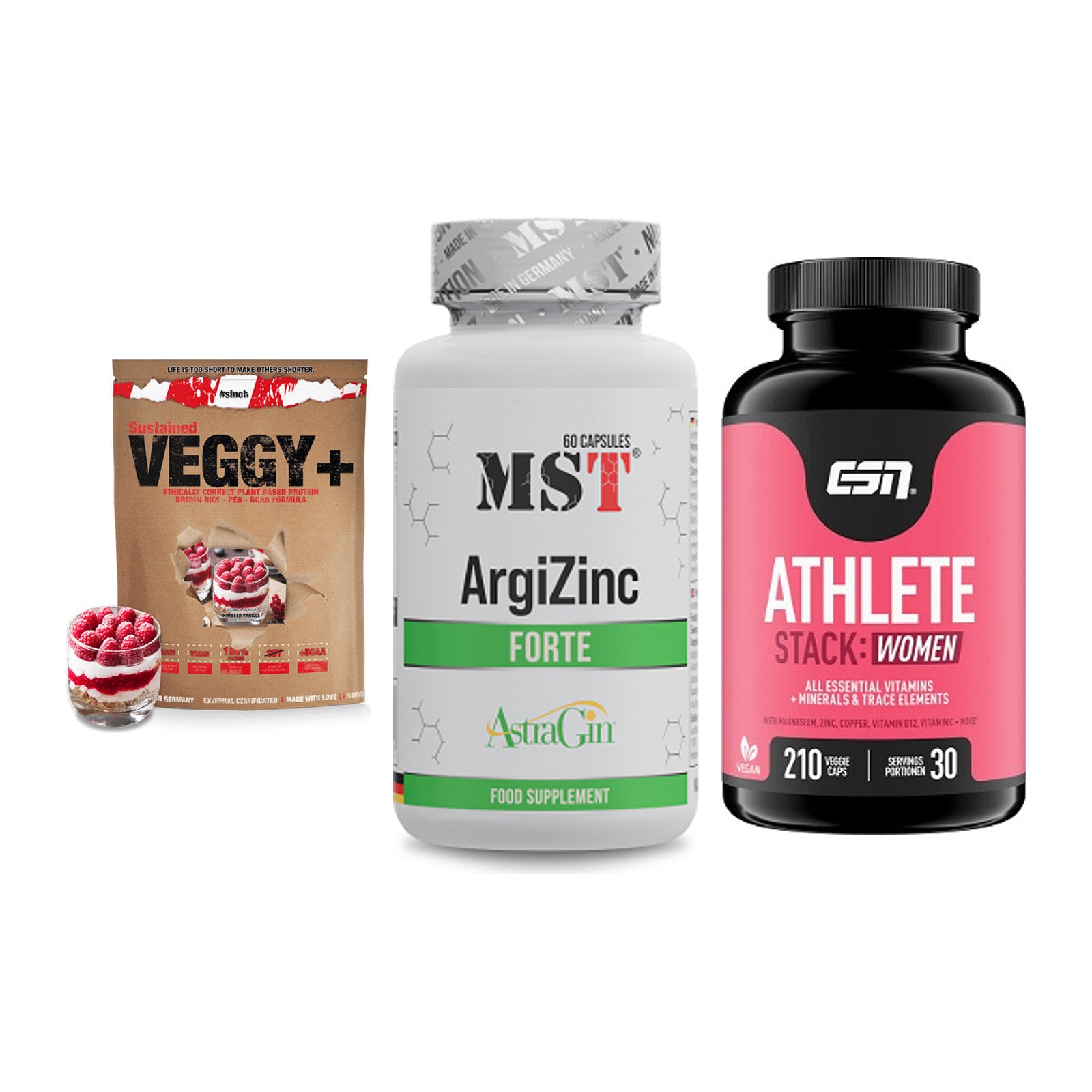 Pflanzliches Set: Sinob VEGGY + MST ArgiZinc + ESN Athlete – alle enthaltenen Artikel