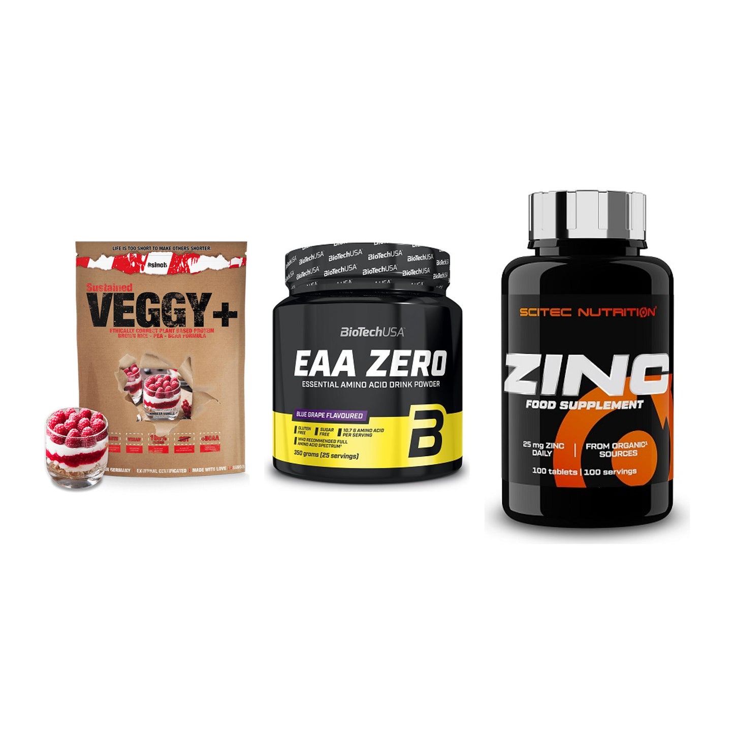 Pflanzliches Set: Sinob VEGGY + BioTech EAA + Scitec Zinc – alle enthaltenen Artikel