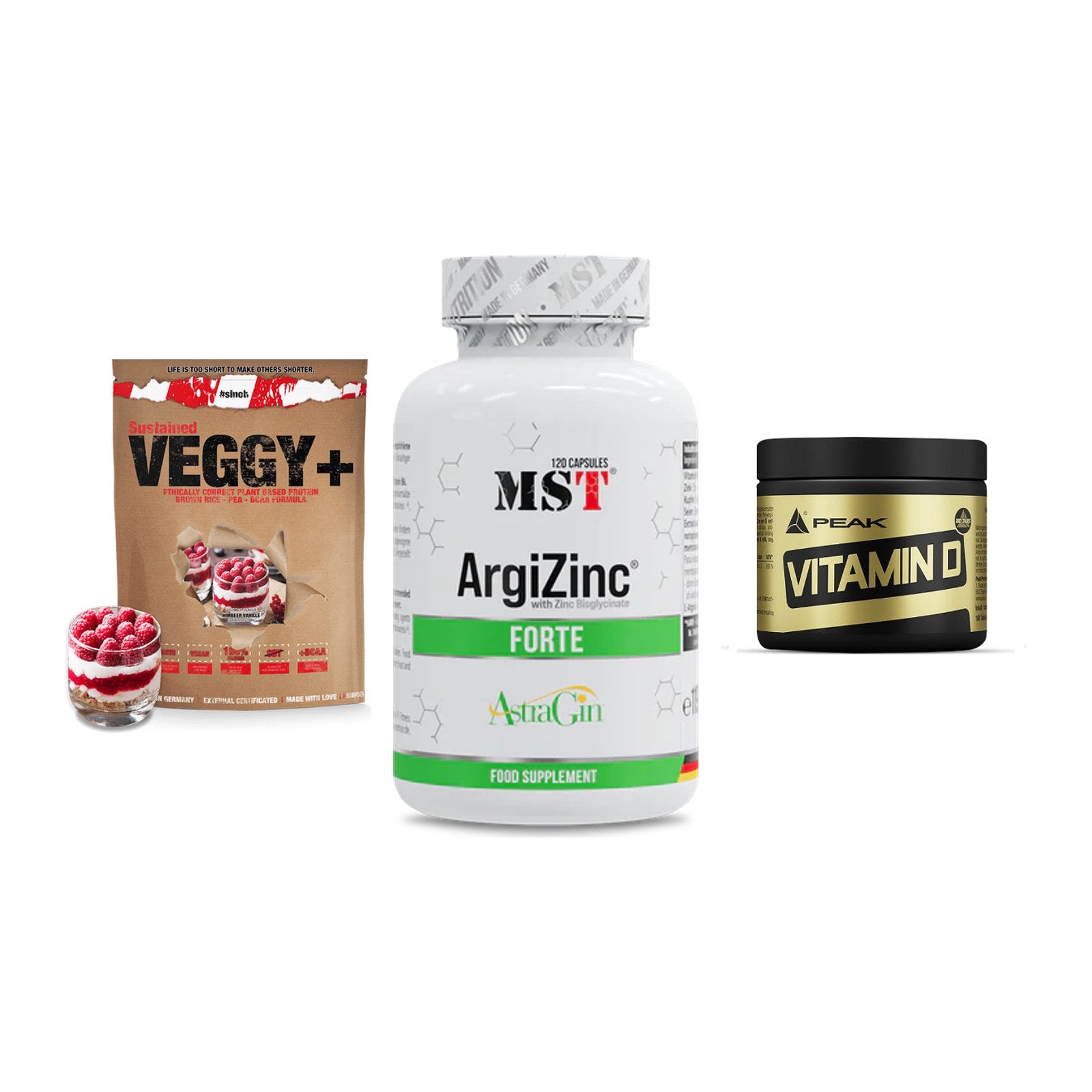 Pflanzliches Set: Sinob VEGGY + MST ArgiZinc + Peak Vitamin D – alle enthaltenen Artikel