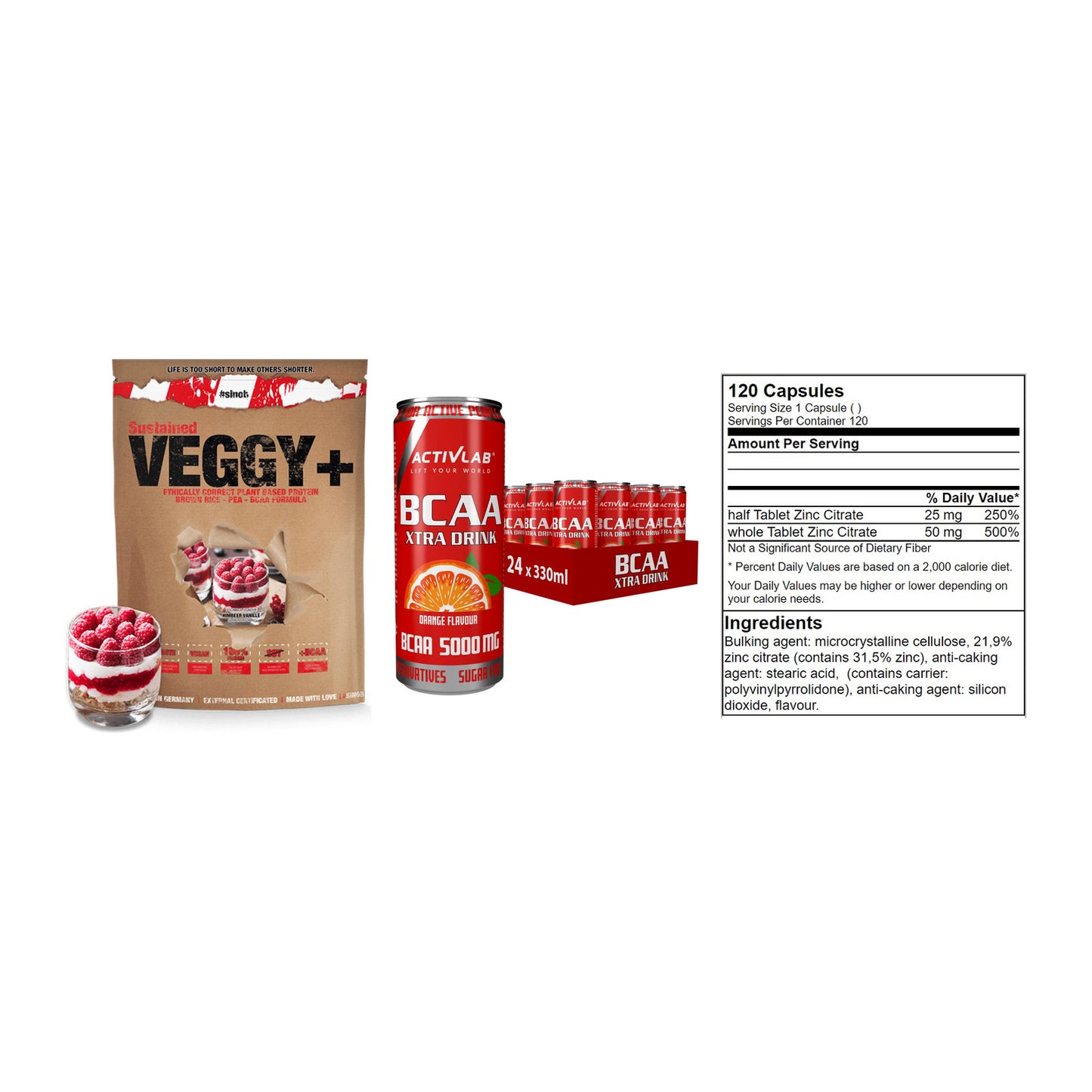 Pflanzliches Set: Sinob VEGGY + Activlab BCAA + GN Zinc Citrate – alle enthaltenen Artikel