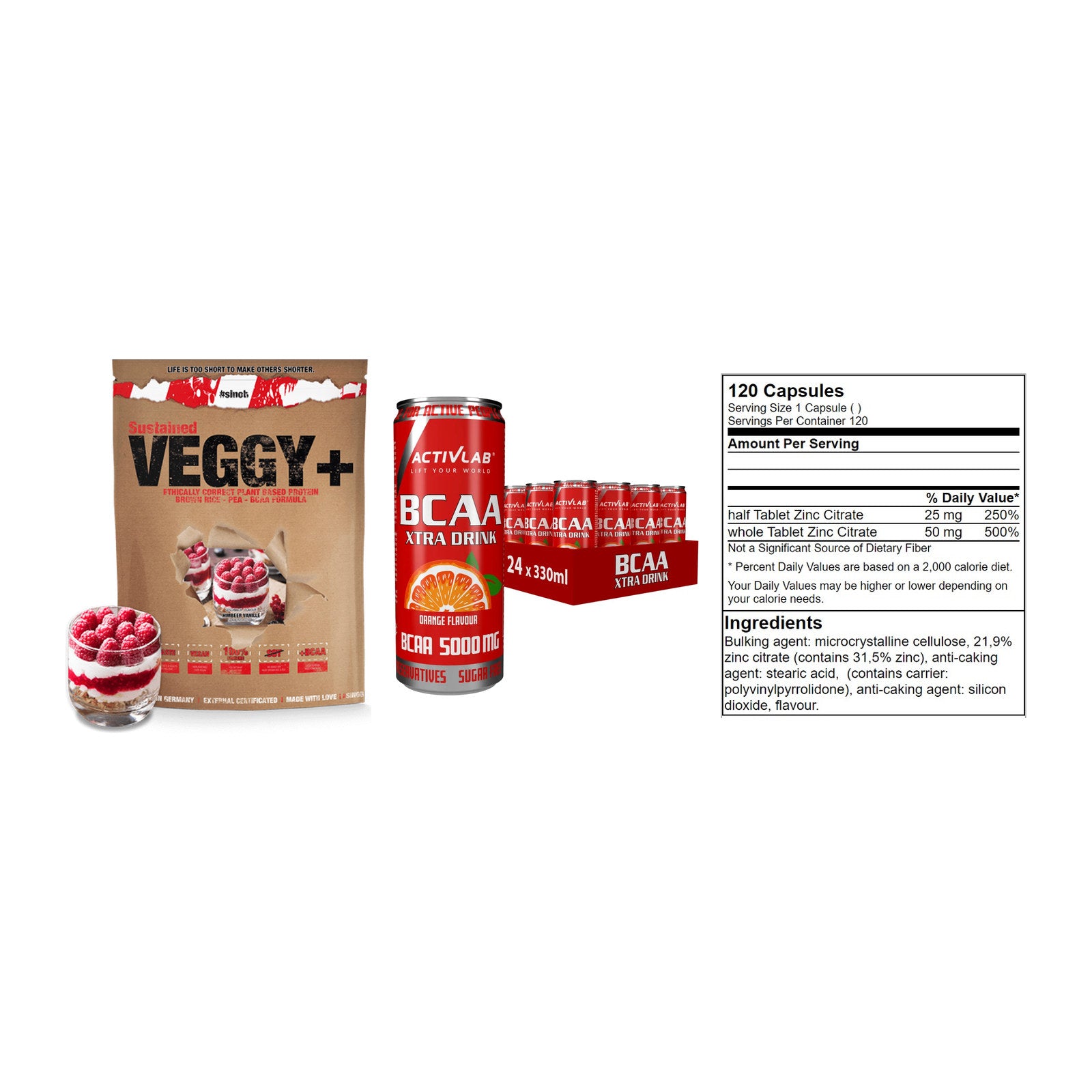Pflanzliches Set: Sinob VEGGY + Activlab BCAA + GN Zinc Citrate – alle enthaltenen Artikel