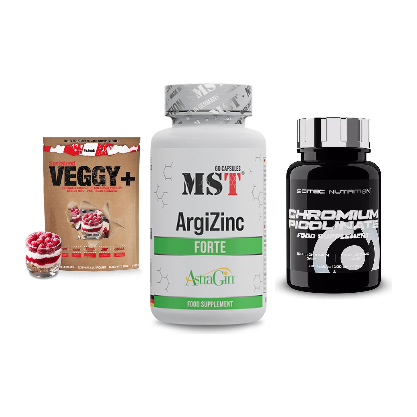 Pflanzliches Set: Sinob VEGGY + MST ArgiZinc + Scitec Chromium – alle enthaltenen Artikel