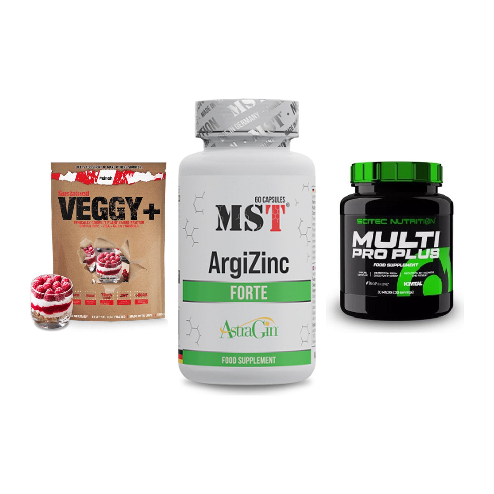 Pflanzliches Set: Sinob VEGGY + MST ArgiZinc + Scitec Multi – alle enthaltenen Artikel