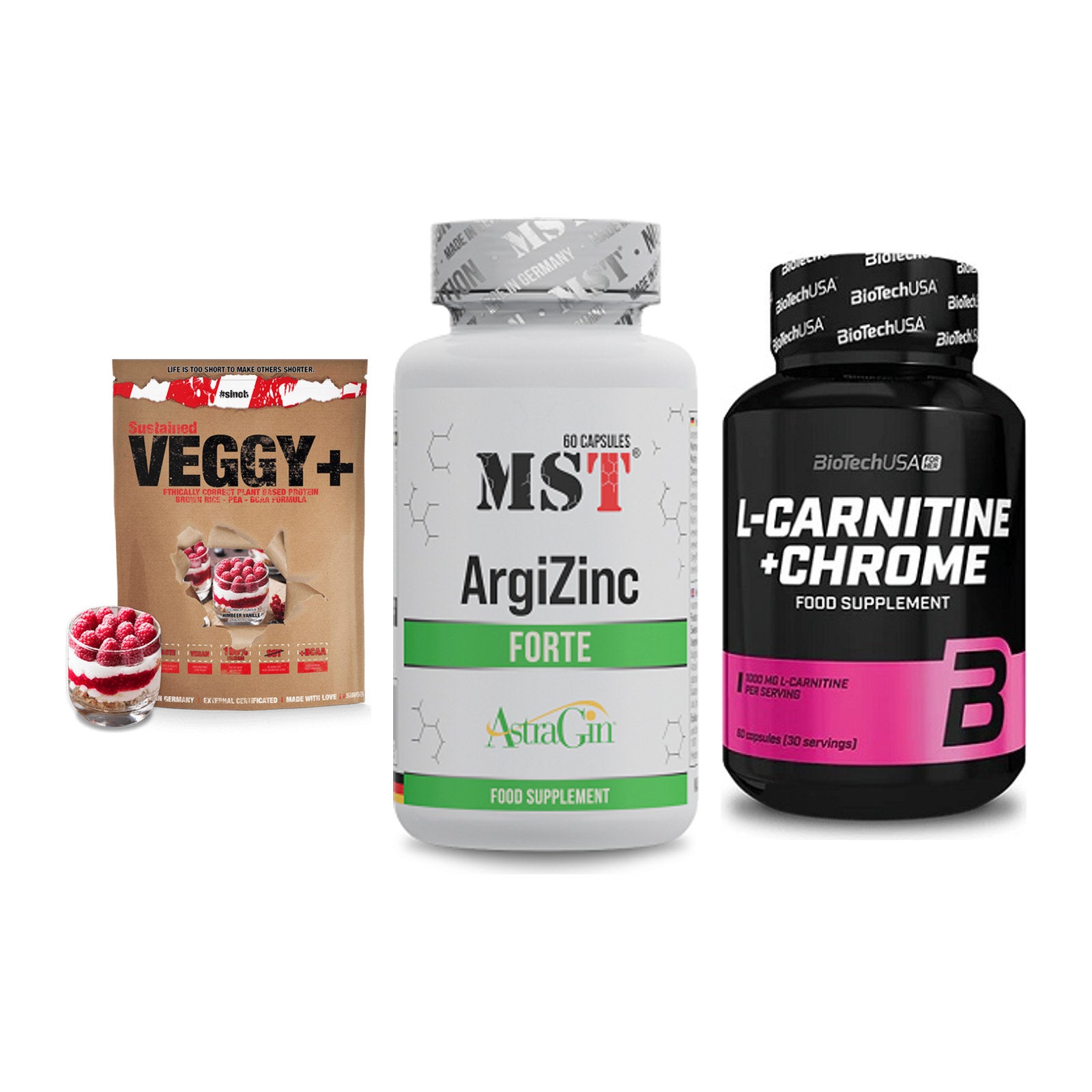 Pflanzliches Set: Sinob VEGGY + MST ArgiZinc + BioTech L-Carni – alle enthaltenen Artikel