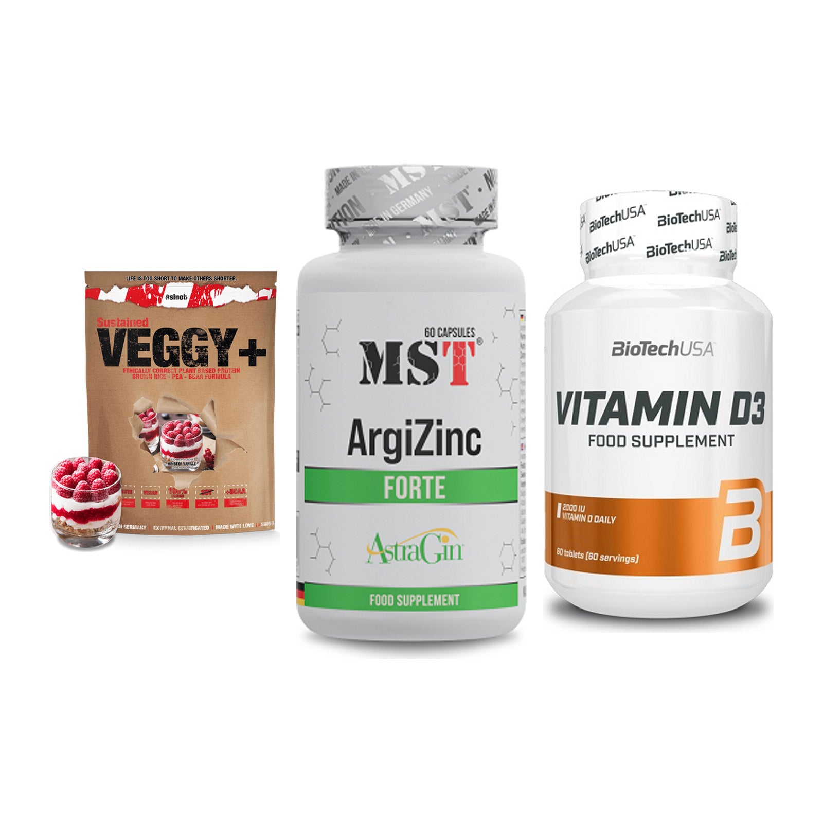 Pflanzliches Set: Sinob VEGGY + MST ArgiZinc + BioTech Vitamin – alle enthaltenen Artikel