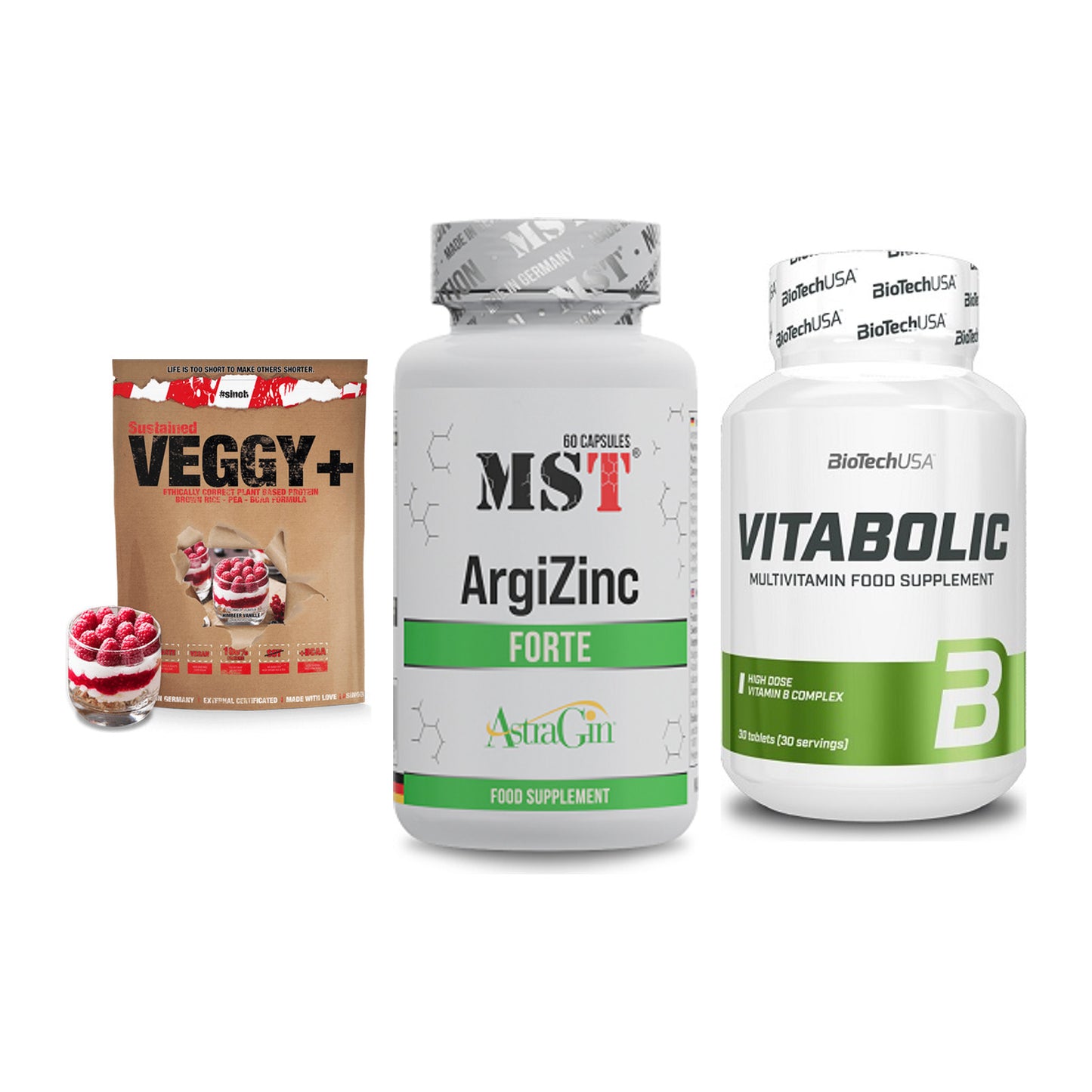 Pflanzliches Set: Sinob VEGGY + MST ArgiZinc + BioTech Vitabol – alle enthaltenen Artikel