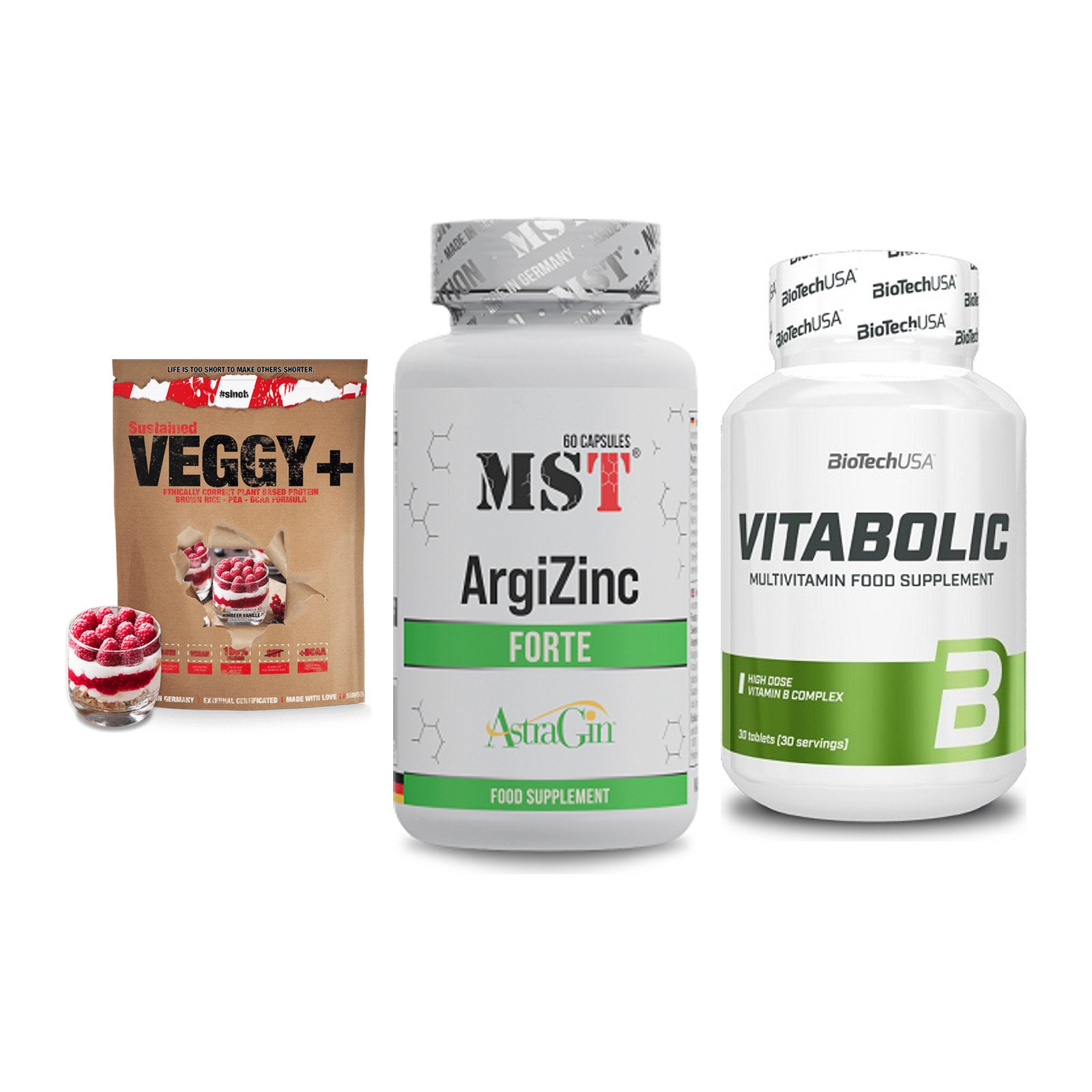 Pflanzliches Set: Sinob VEGGY + MST ArgiZinc + BioTech Vitabol – alle enthaltenen Artikel