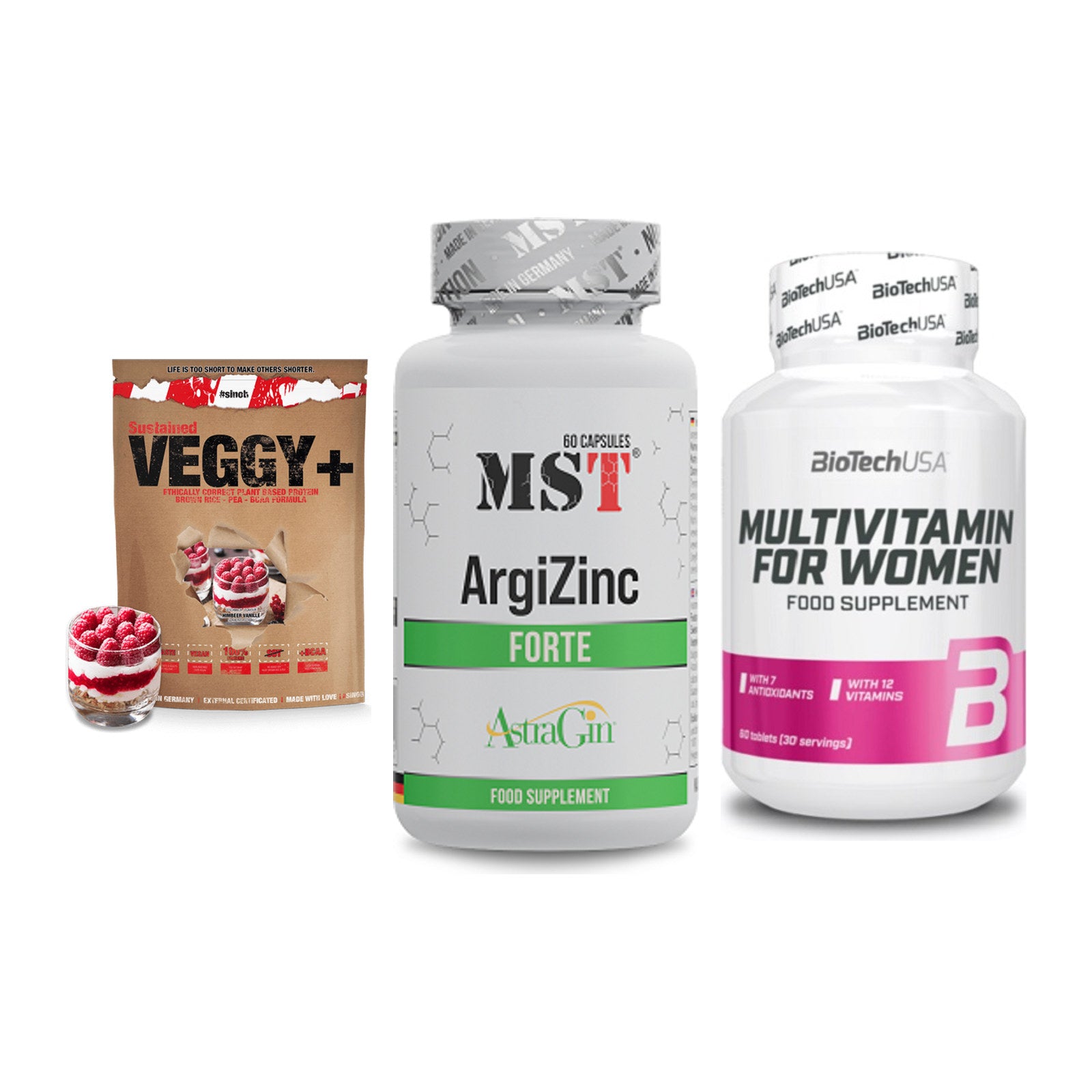 Pflanzliches Set: Sinob VEGGY + MST ArgiZinc + BioTech Multivi – alle enthaltenen Artikel