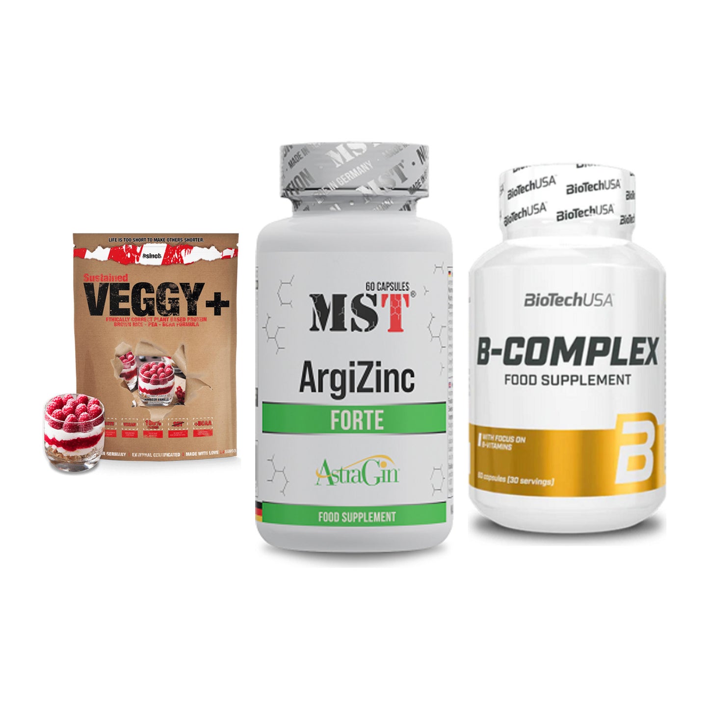 Pflanzliches Set: Sinob VEGGY + MST ArgiZinc + BioTech B – alle enthaltenen Artikel