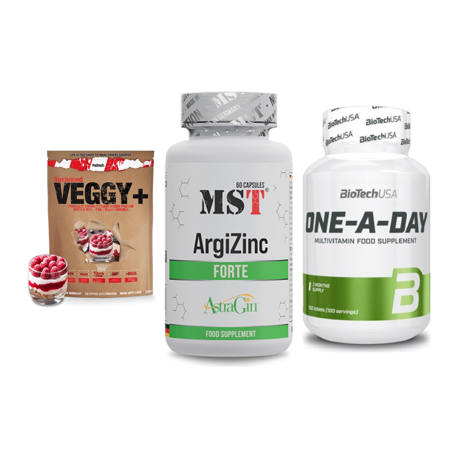 Pflanzliches Set: Sinob VEGGY + MST ArgiZinc + BioTech One A – alle enthaltenen Artikel