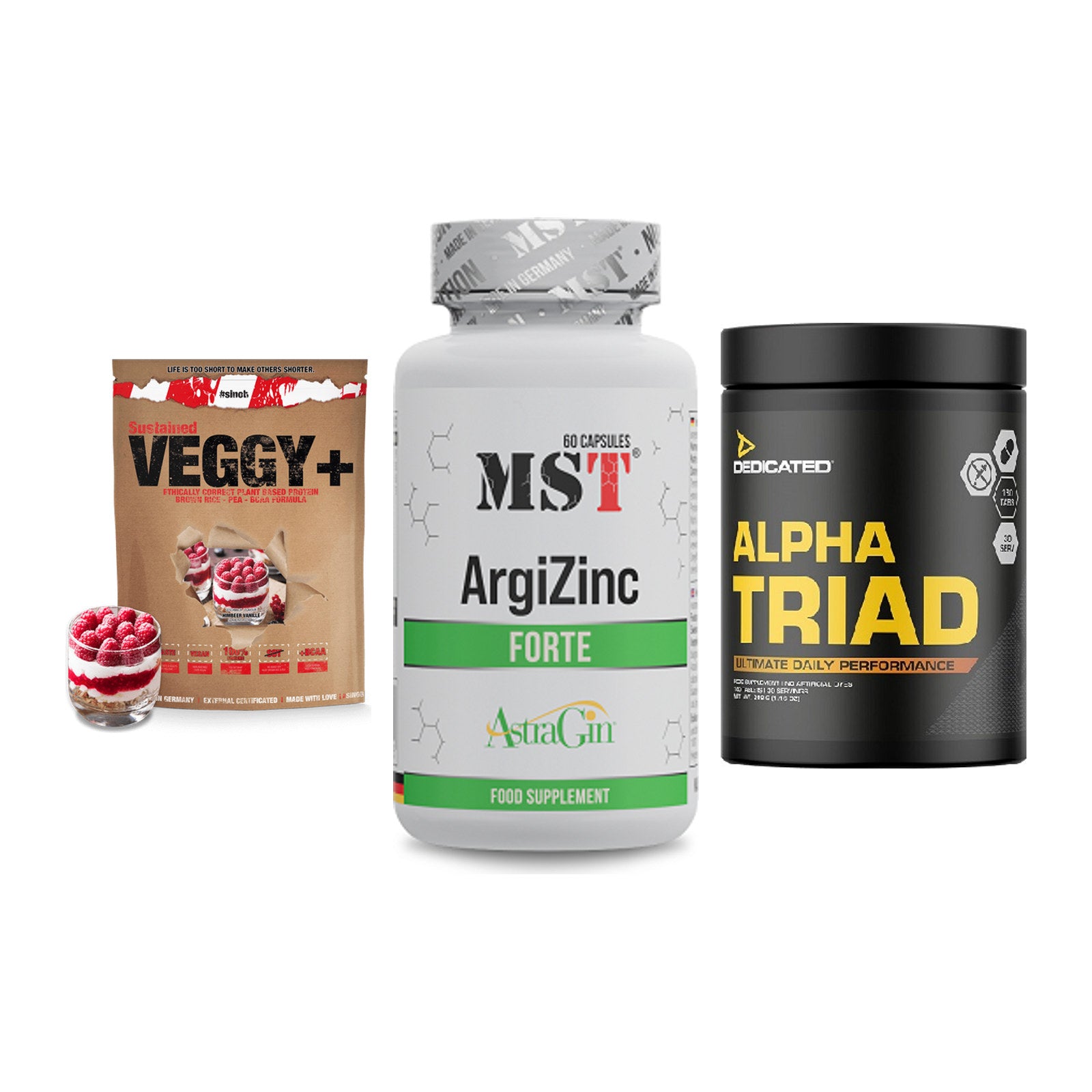 Pflanzliches Set: Sinob VEGGY + MST ArgiZinc + Dedicated Alpha – alle enthaltenen Artikel