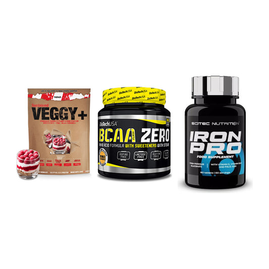 Pflanzliches Set: Sinob VEGGY + BioTech BCAA + Scitec Iron Pro – alle enthaltenen Artikel