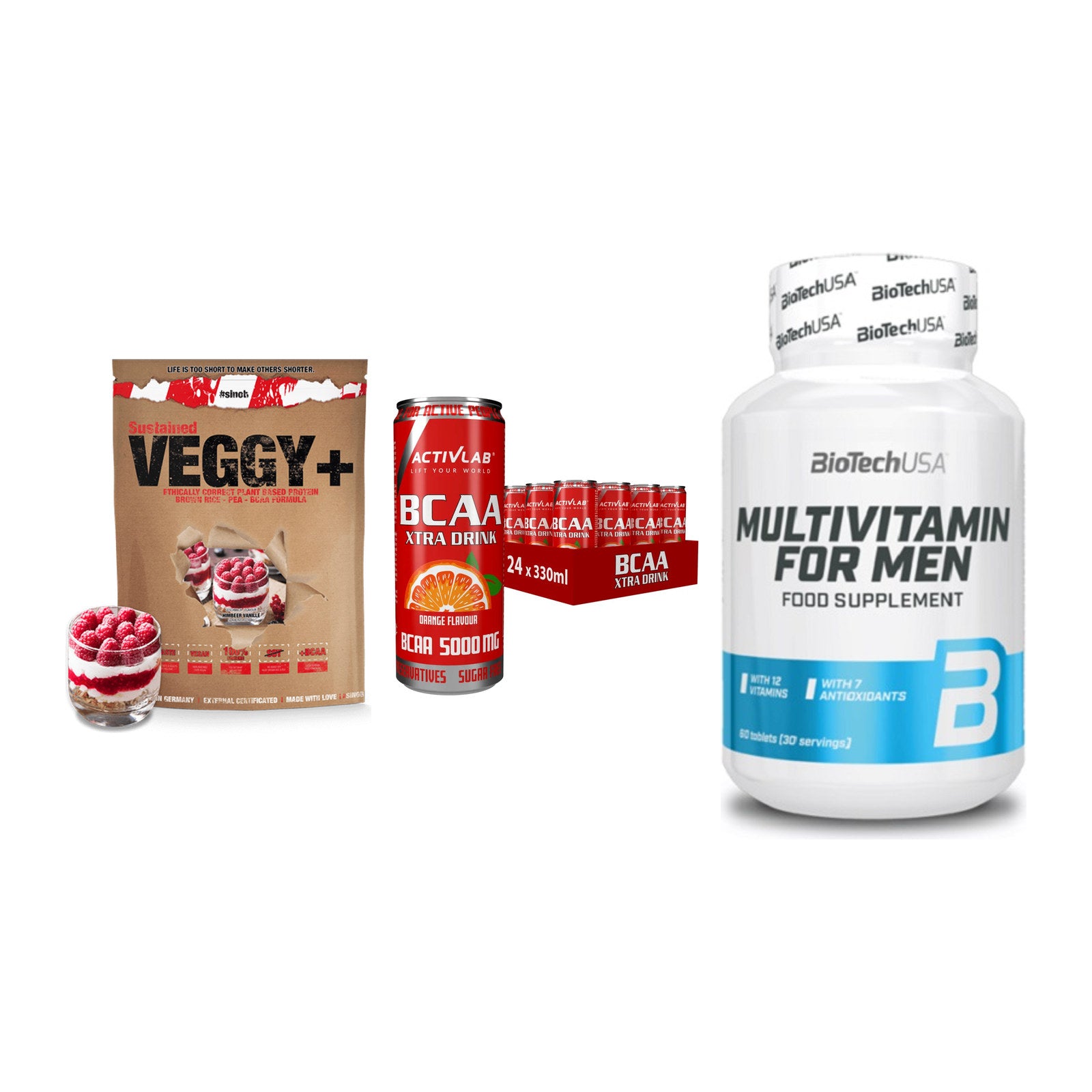 Pflanzliches Set: Sinob VEGGY + Activlab BCAA + BioTech Multivi – alle enthaltenen Artikel