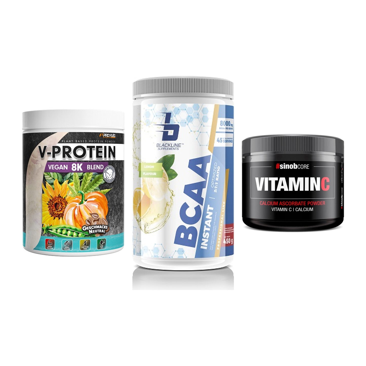 Pflanzliches Set: ProFuel V-Prote + Blackline + Sinob Vitamin C – alle enthaltenen Artikel