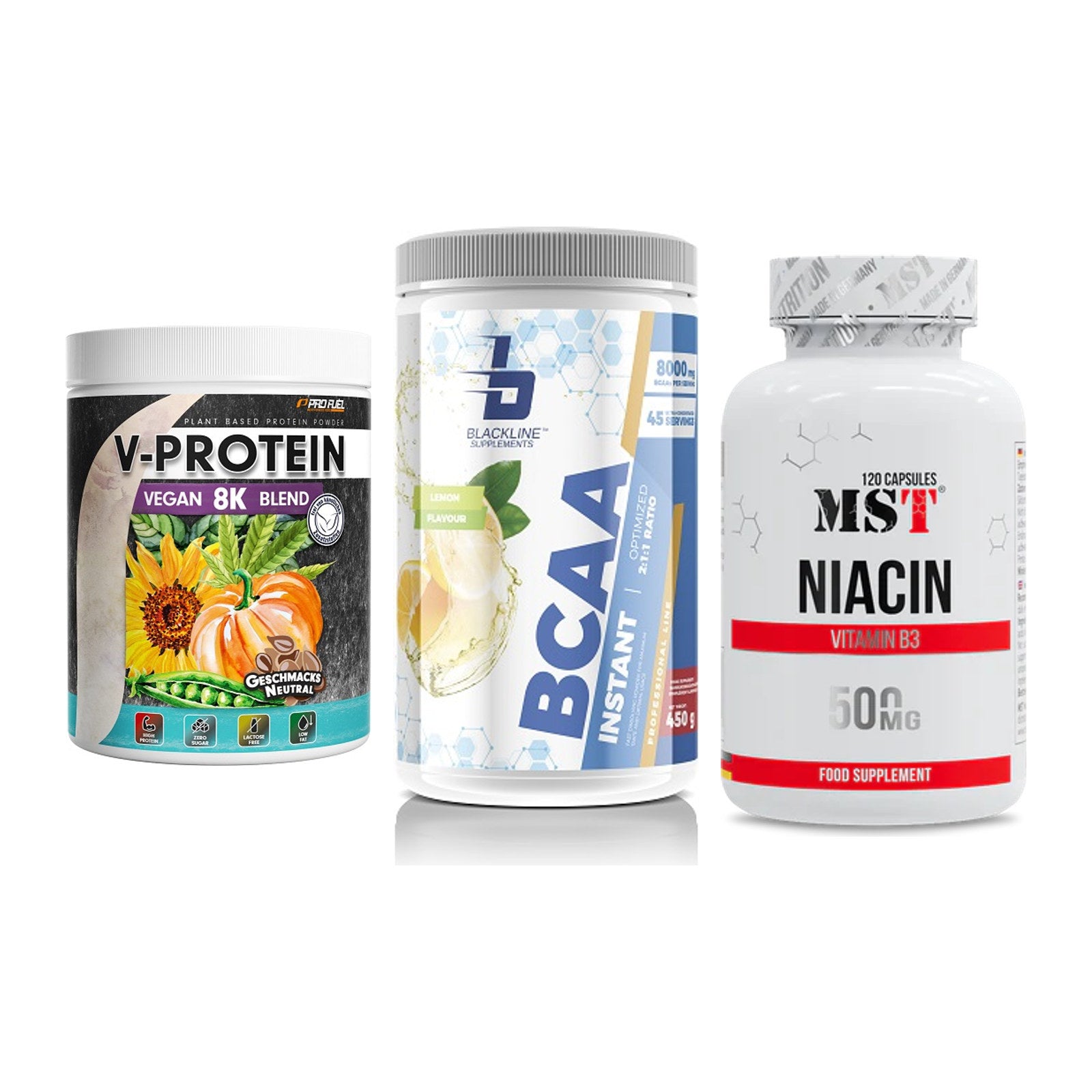 Pflanzliches Set: ProFuel V-Prote + Blackline + MST Niacin – alle enthaltenen Artikel