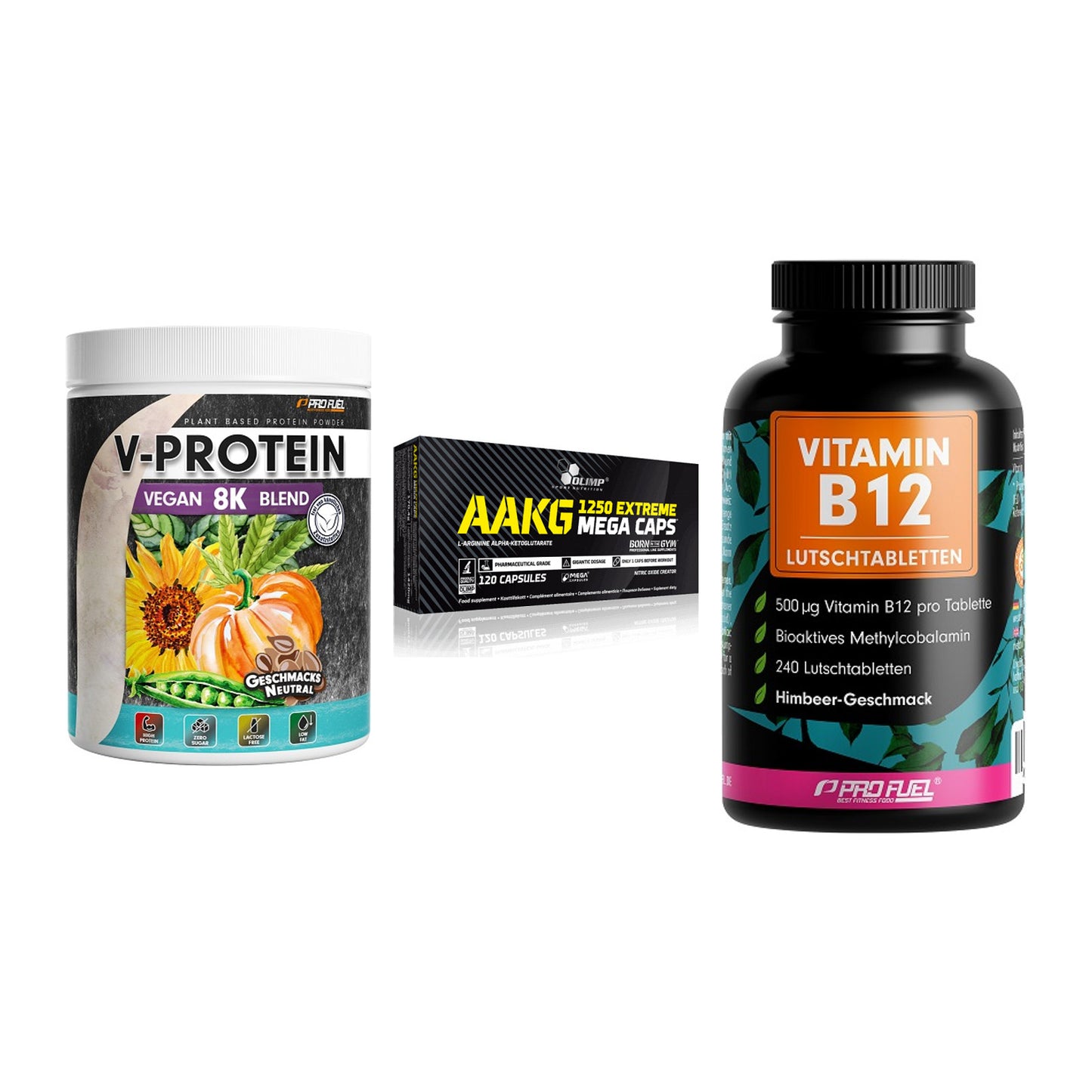 Pflanzliches Set: ProFuel V-Prote + Olimp AAKG + ProFuel Vitamin – alle enthaltenen Artikel