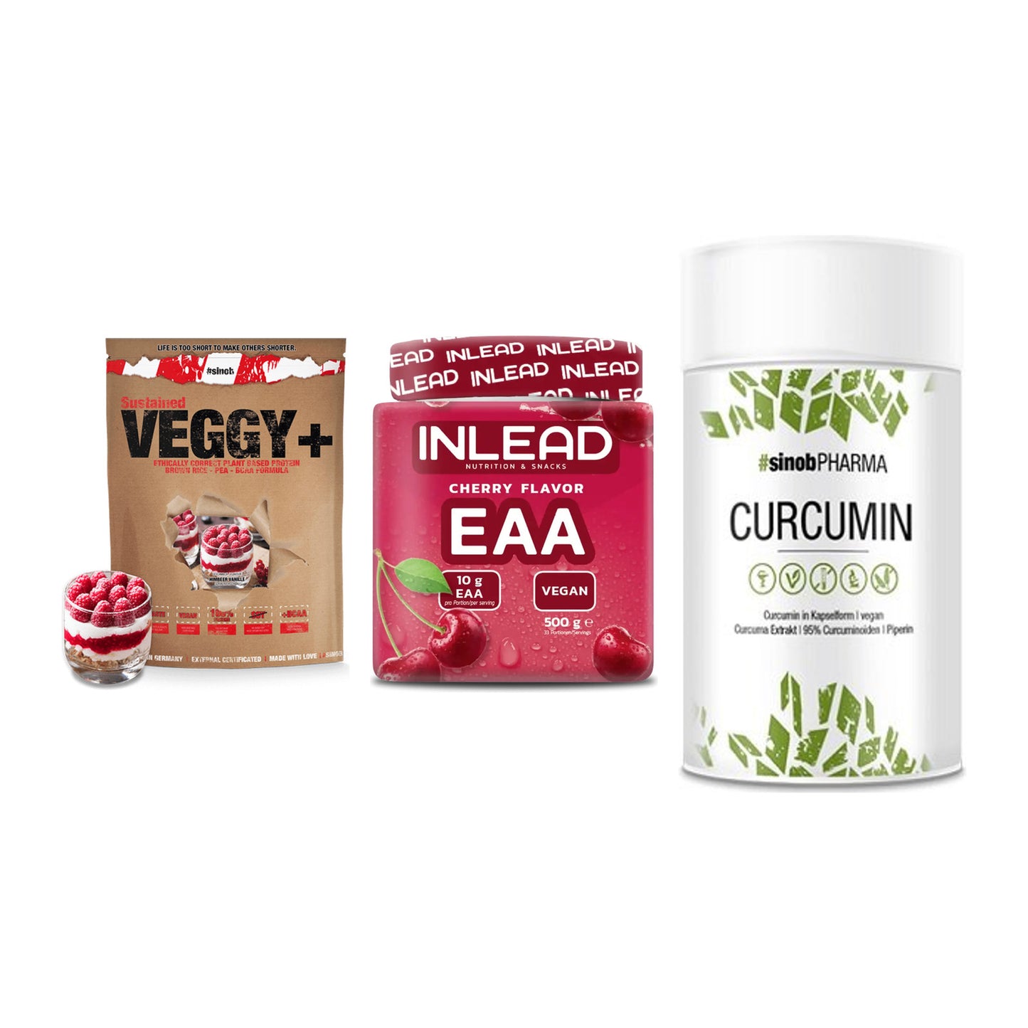 Pflanzliches Set: Sinob VEGGY + INLEAD EAA + Sinob Curcumin – alle enthaltenen Artikel