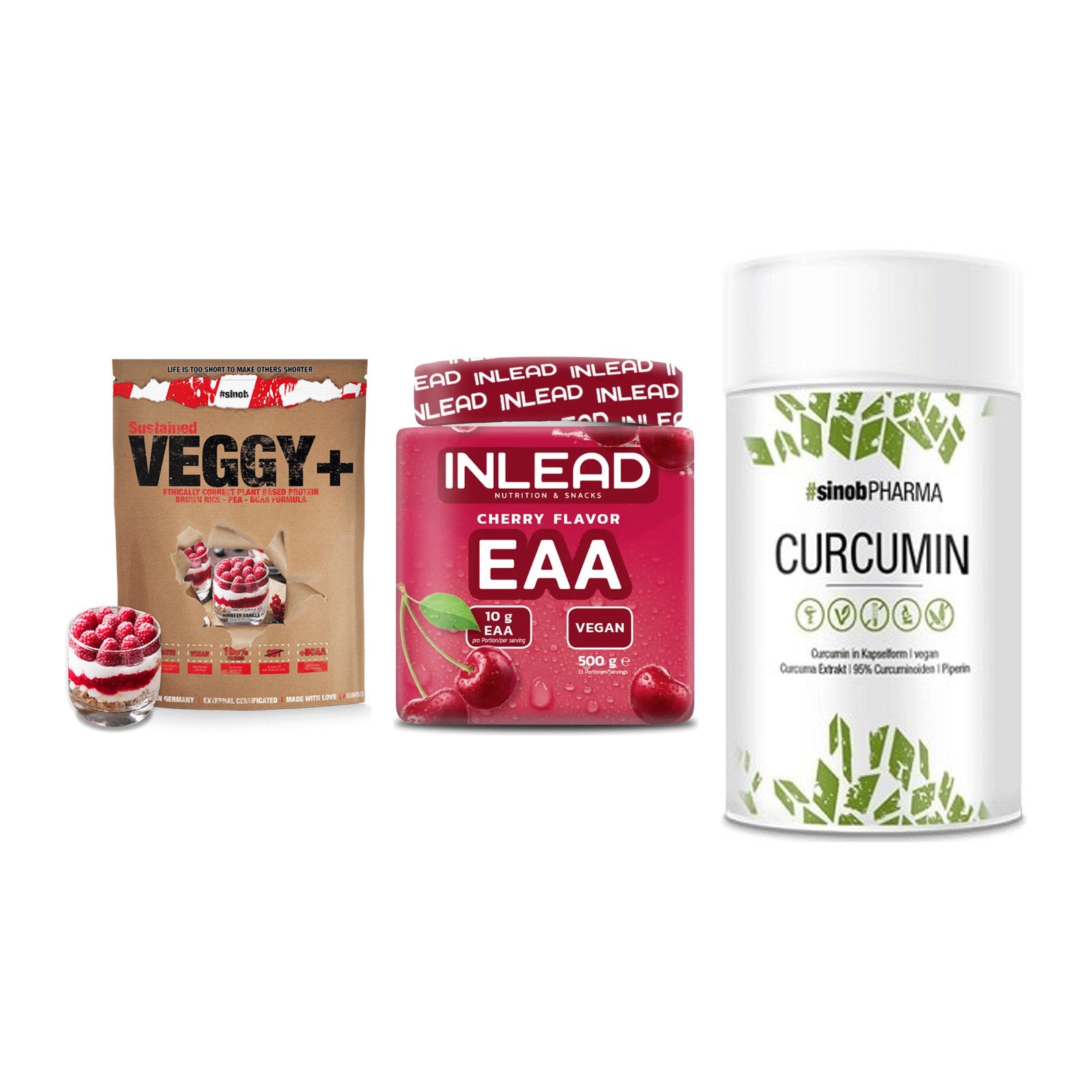 Pflanzliches Set: Sinob VEGGY + INLEAD EAA + Sinob Curcumin – alle enthaltenen Artikel
