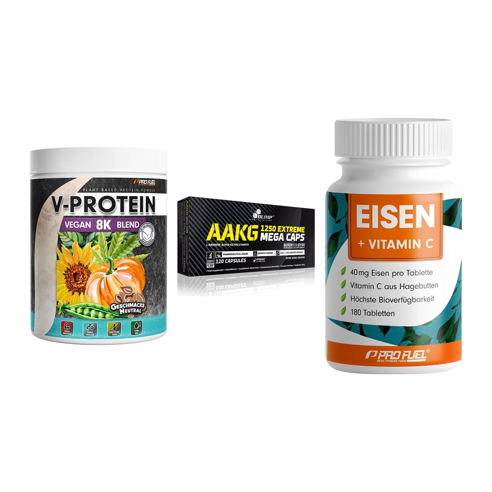 Pflanzliches Set: ProFuel V-Prote + Olimp AAKG + ProFuel EISEN – alle enthaltenen Artikel
