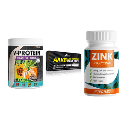 Pflanzliches Set: ProFuel V-Prote + Olimp AAKG + ProFuel Zink – alle enthaltenen Artikel