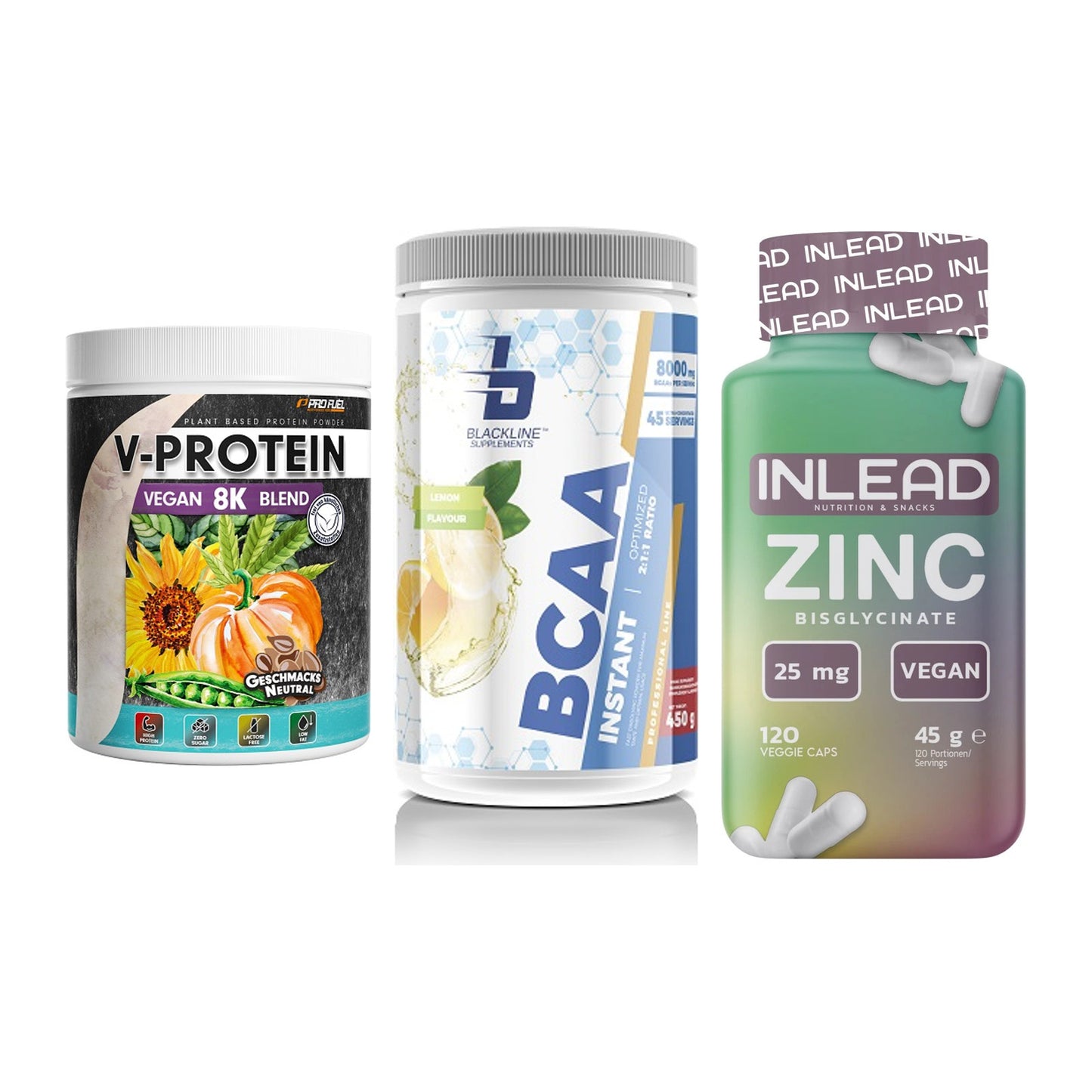 Pflanzliches Set: ProFuel V-Prote + Blackline + INLEAD Zink – alle enthaltenen Artikel