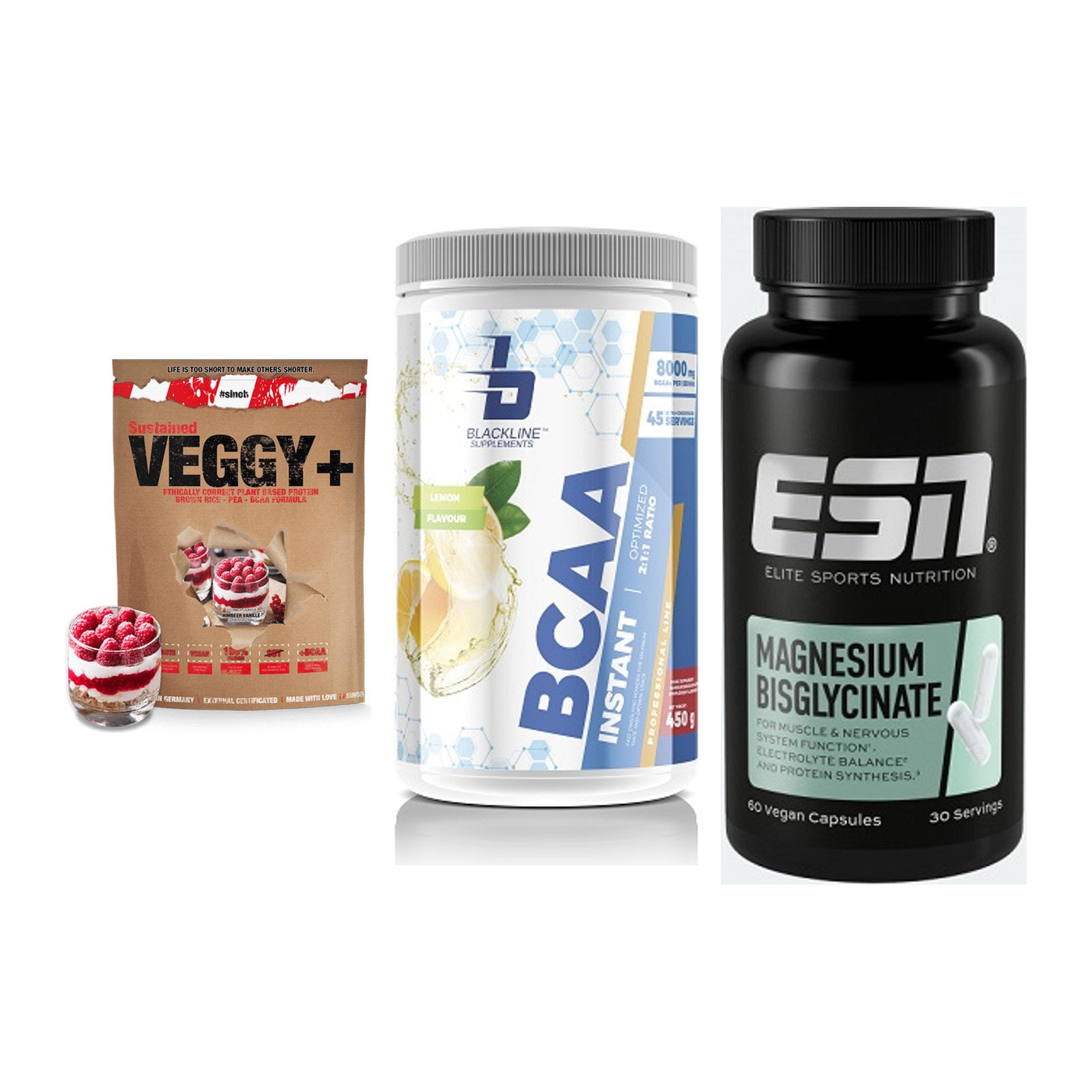 Pflanzliches Set: Sinob VEGGY + Blackline + ESN Magnesium – alle enthaltenen Artikel