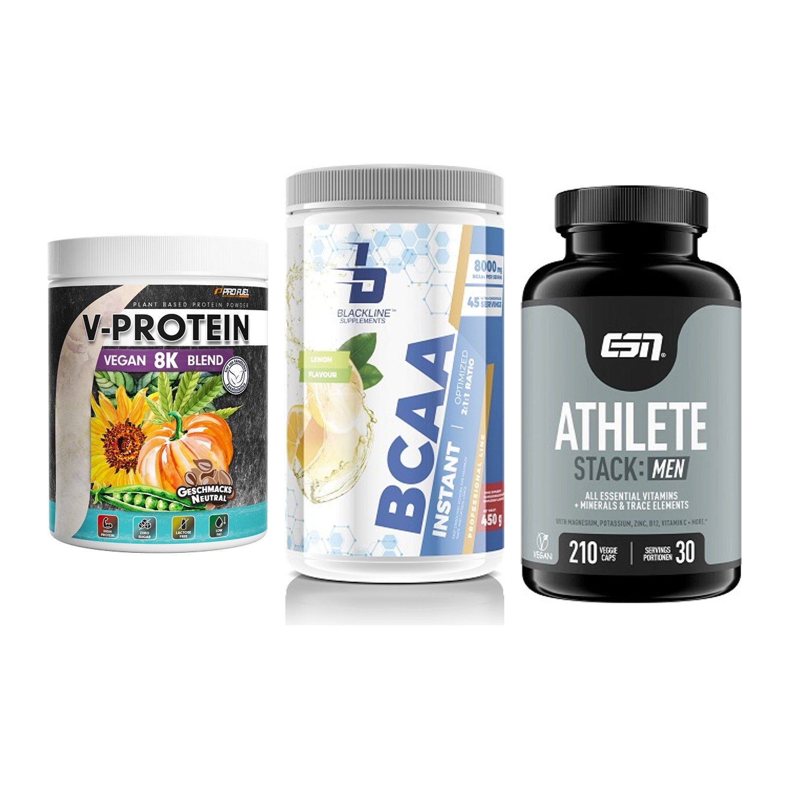 Pflanzliches Set: ProFuel V-Prote + Blackline + ESN Athlete – alle enthaltenen Artikel