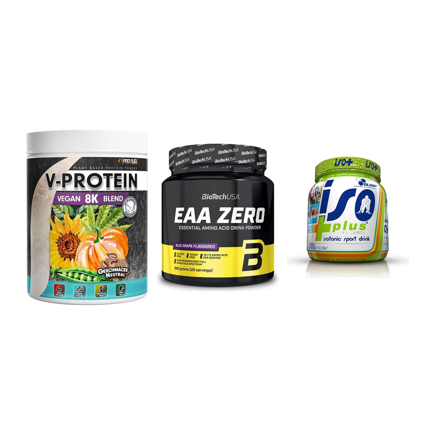 Pflanzliches Set: ProFuel V-Prote + BioTech EAA + Olimp Iso Plus – alle enthaltenen Artikel