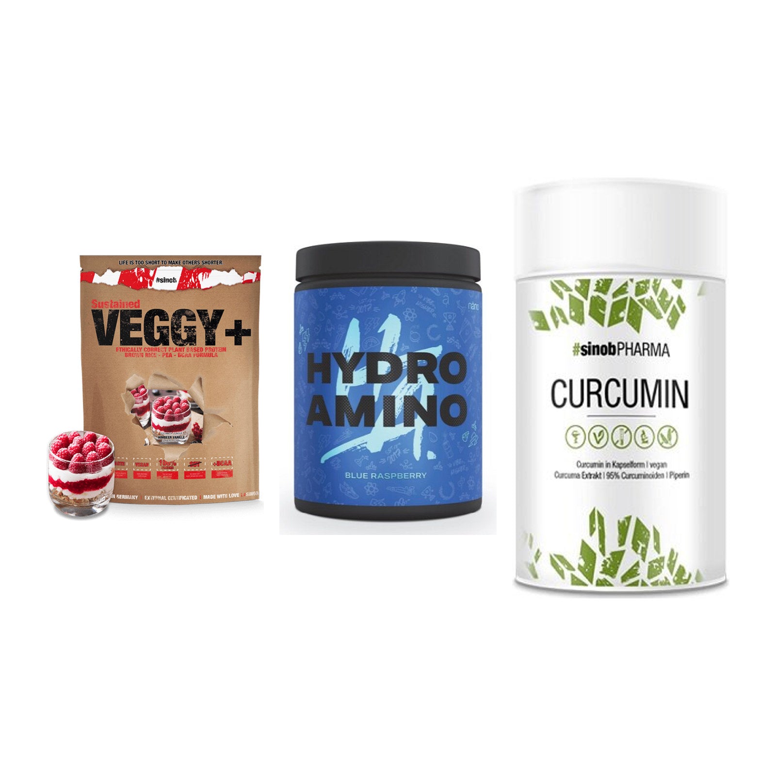 Pflanzliches Set: Sinob VEGGY + Nanosupps Hydro + Sinob Curcumin – alle enthaltenen Artikel