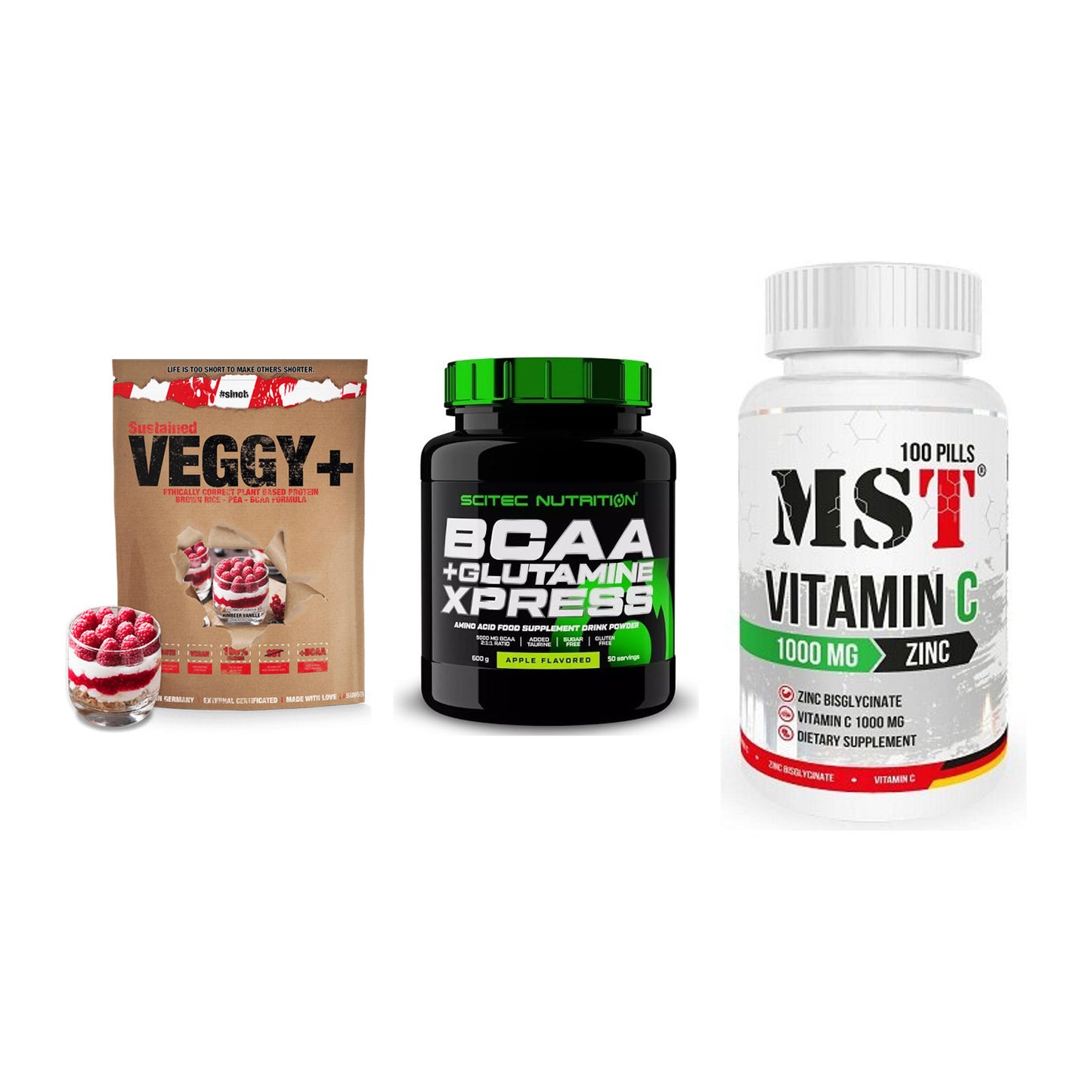 Pflanzliches Set: Sinob VEGGY + Scitec BCAA + MST Vitamin C – alle enthaltenen Artikel