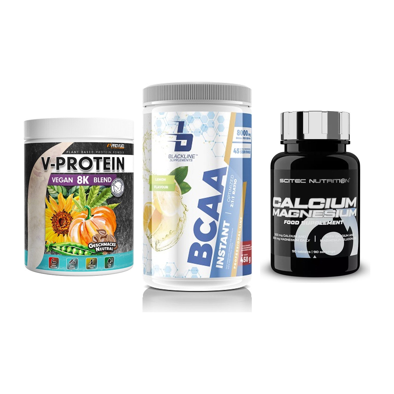Pflanzliches Set: ProFuel V-Prote + Blackline + Scitec Calcium – alle enthaltenen Artikel