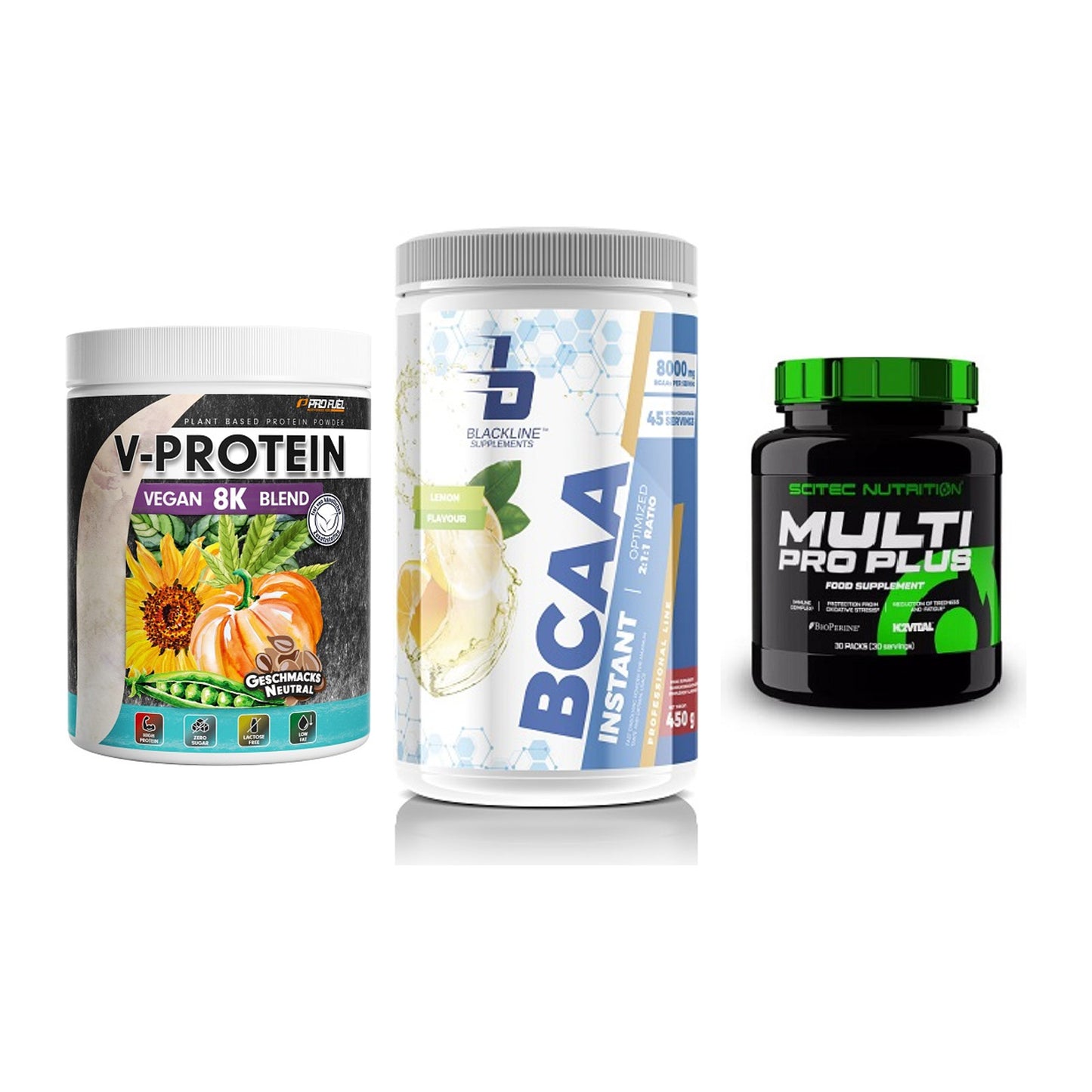 Pflanzliches Set: ProFuel V-Prote + Blackline + Scitec Multi – alle enthaltenen Artikel