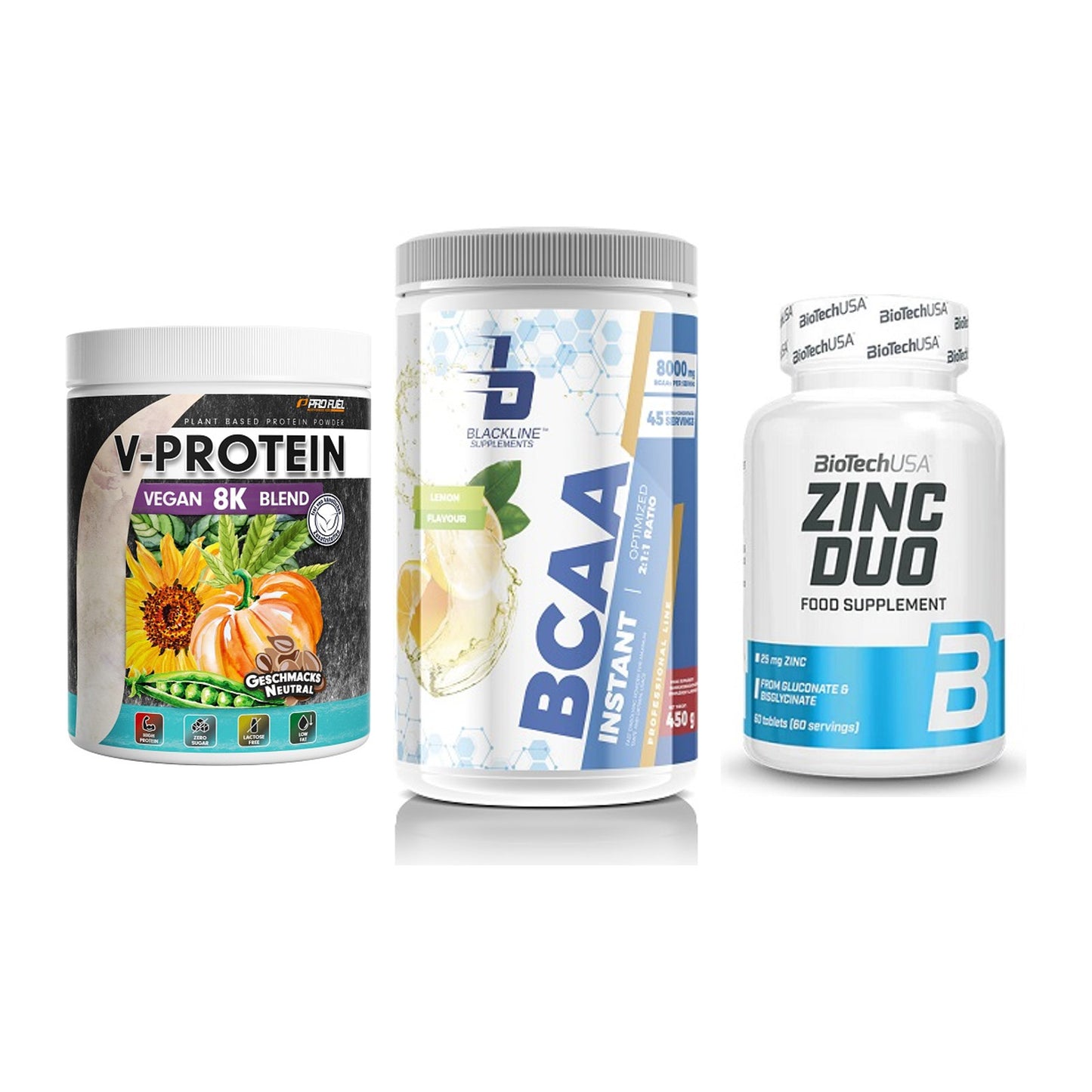 Pflanzliches Set: ProFuel V-Prote + Blackline + BioTech Zinc – alle enthaltenen Artikel