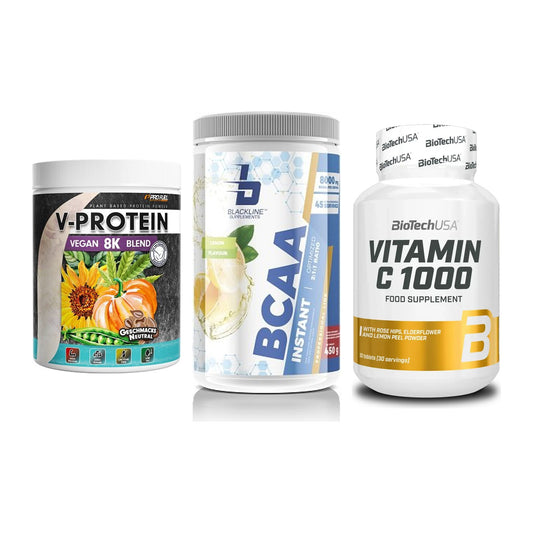 Pflanzliches Set: ProFuel V-Prote + Blackline + BioTech Vitamin – alle enthaltenen Artikel