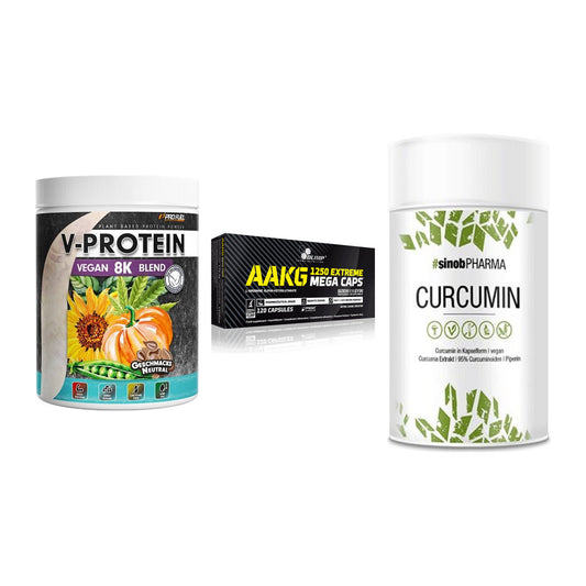 Pflanzliches Set: ProFuel V-Prote + Olimp AAKG + Sinob Curcumin – alle enthaltenen Artikel