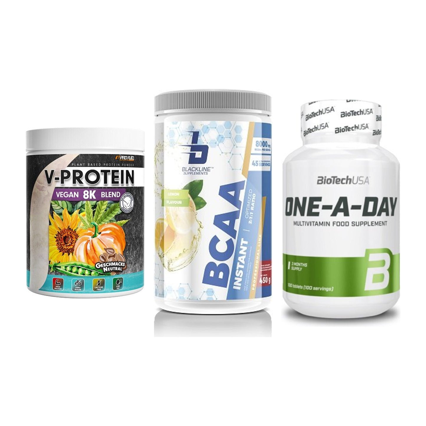 Pflanzliches Set: ProFuel V-Prote + Blackline + BioTech One A – alle enthaltenen Artikel