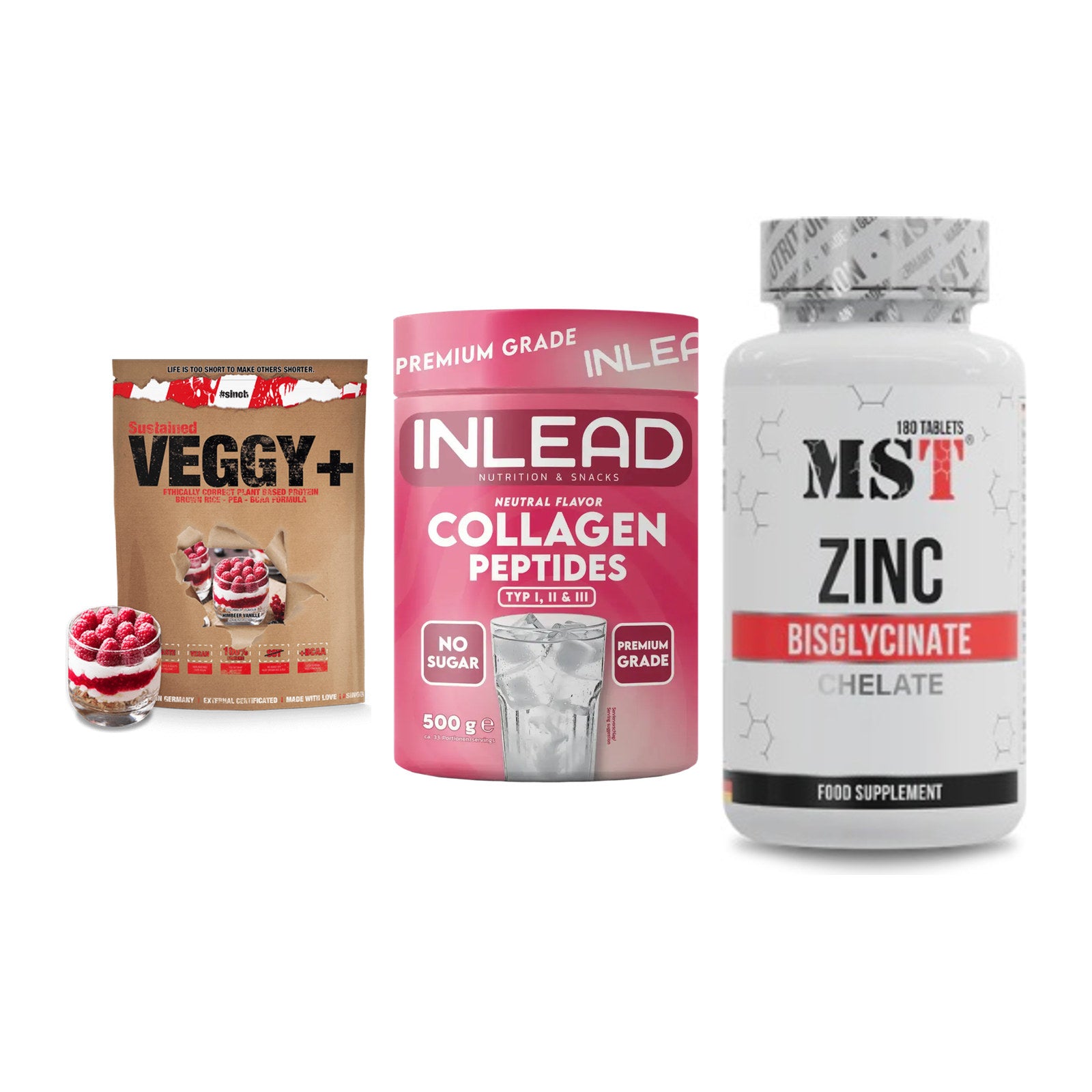Pflanzliches Set: Sinob VEGGY + INLEAD Collagen + MST Zinc – alle enthaltenen Artikel