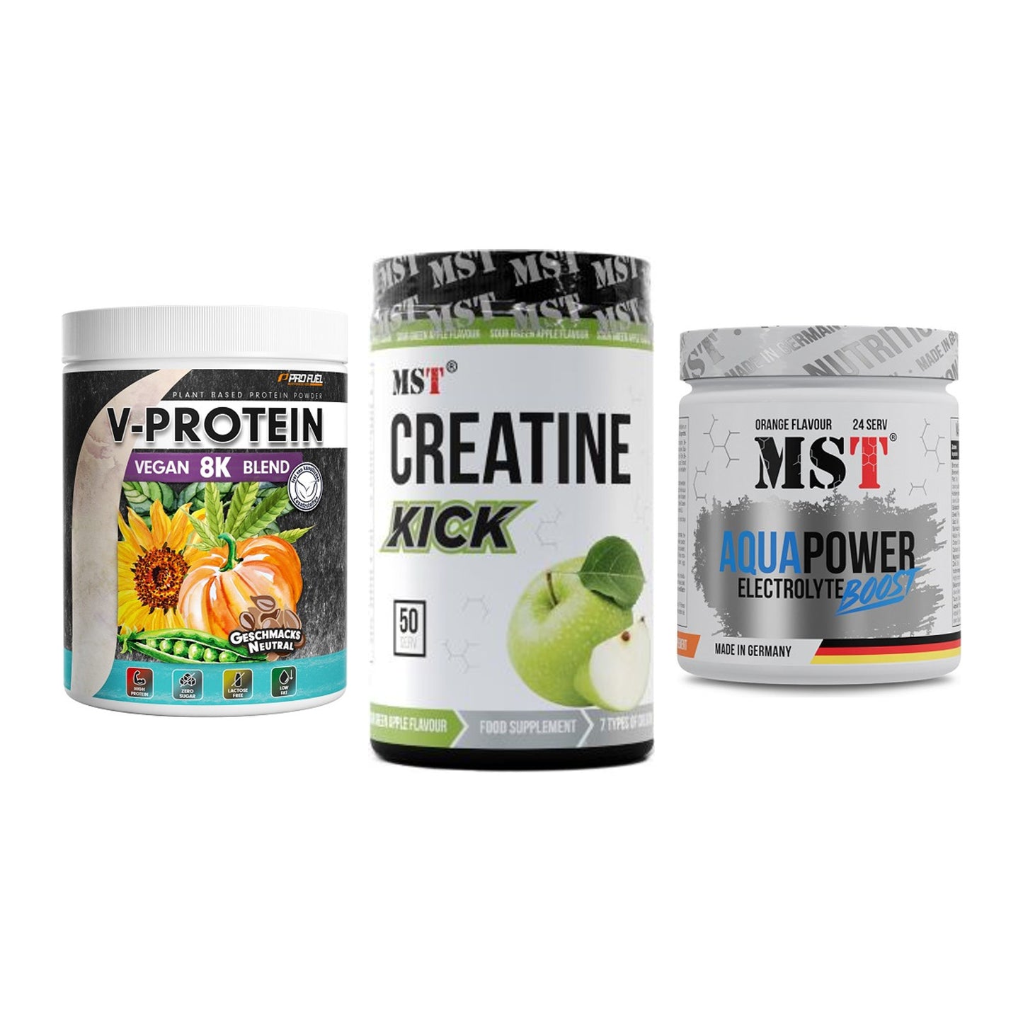 Pflanzliches Set: ProFuel V-Prote + MST Creatine + MST Aqua Power – alle enthaltenen Artikel