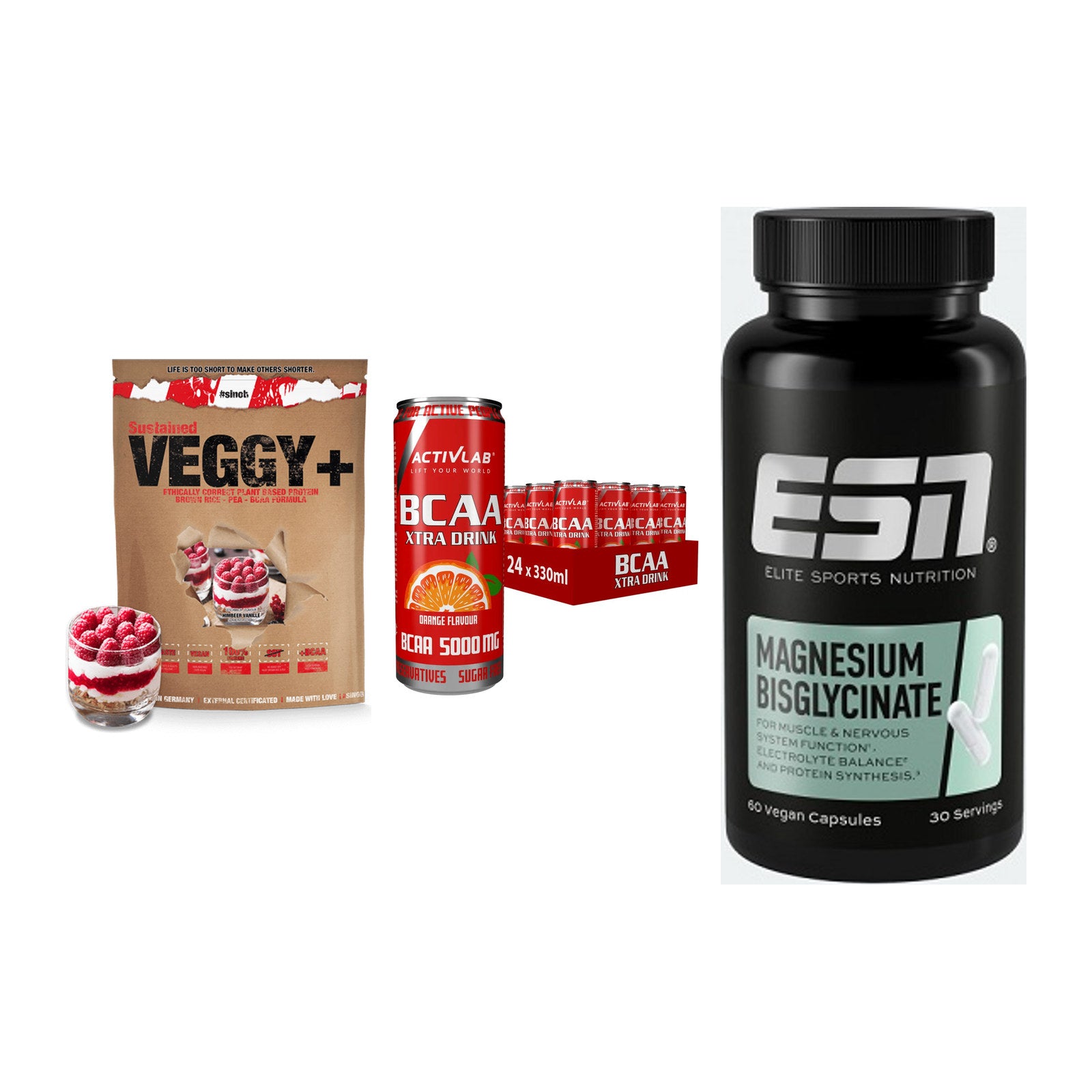 Pflanzliches Set: Sinob VEGGY + Activlab BCAA + ESN Magnesium – alle enthaltenen Artikel