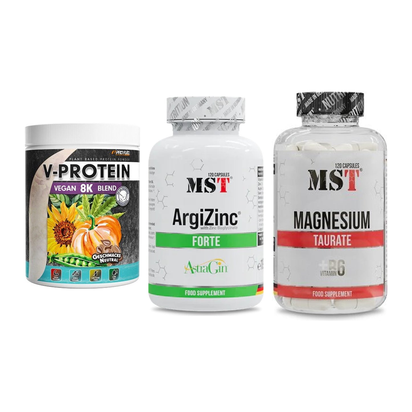Pflanzliches Set: ProFuel V-Prote + MST ArgiZinc + MST Magnesium – alle enthaltenen Artikel