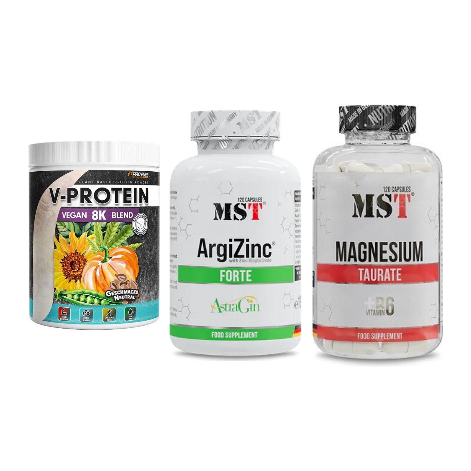 Pflanzliches Set: ProFuel V-Prote + MST ArgiZinc + MST Magnesium – alle enthaltenen Artikel
