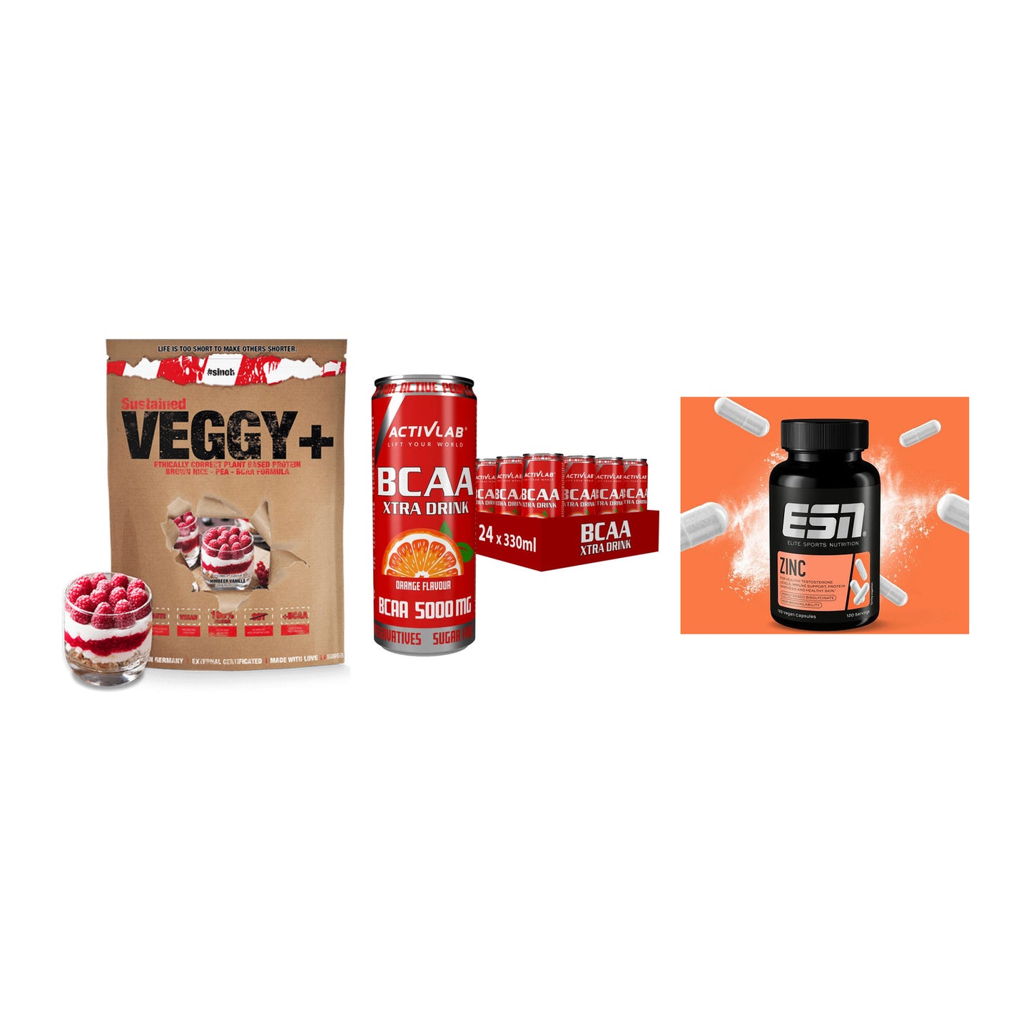 Pflanzliches Set: Sinob VEGGY + Activlab BCAA + ESN Zinc – alle enthaltenen Artikel