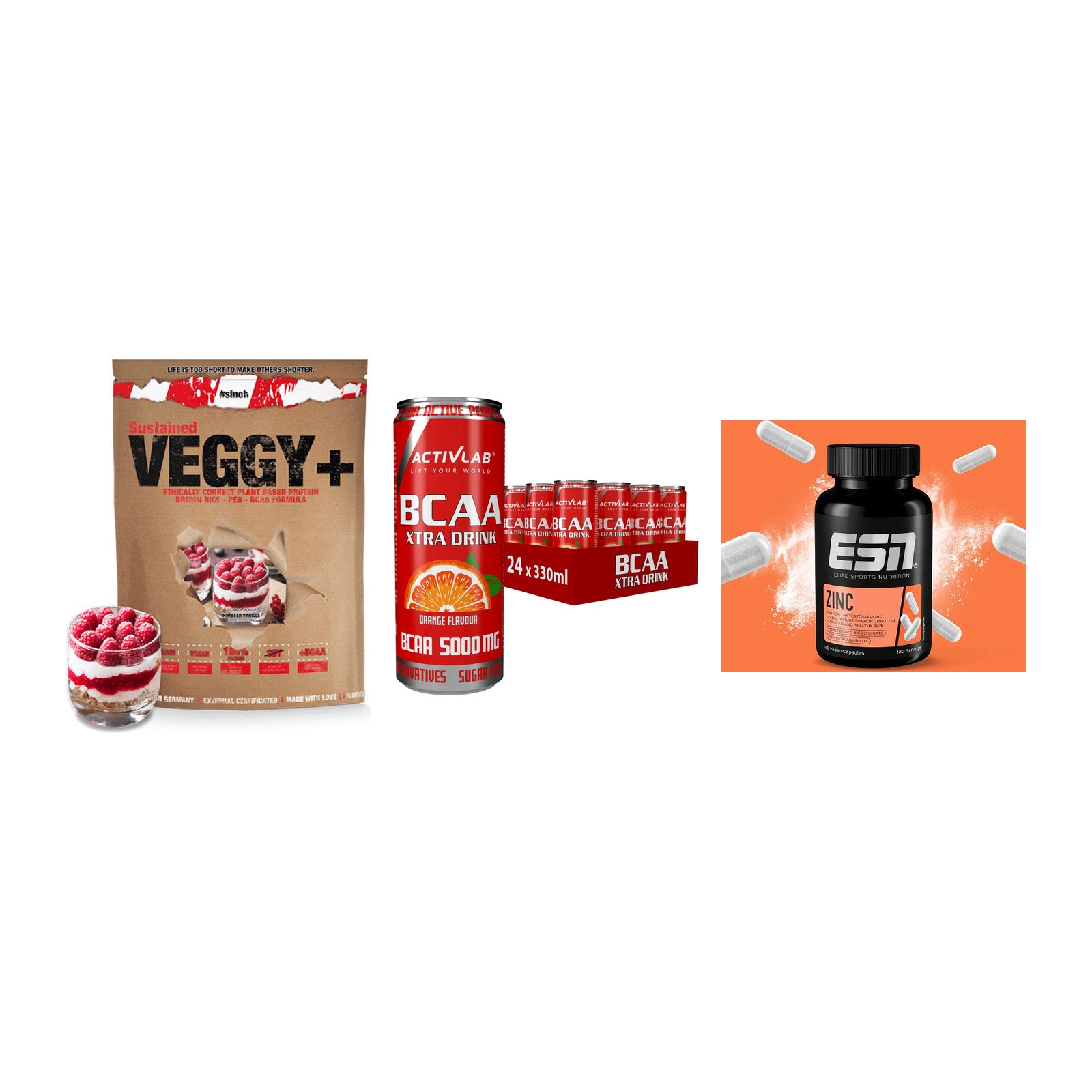 Pflanzliches Set: Sinob VEGGY + Activlab BCAA + ESN Zinc – alle enthaltenen Artikel