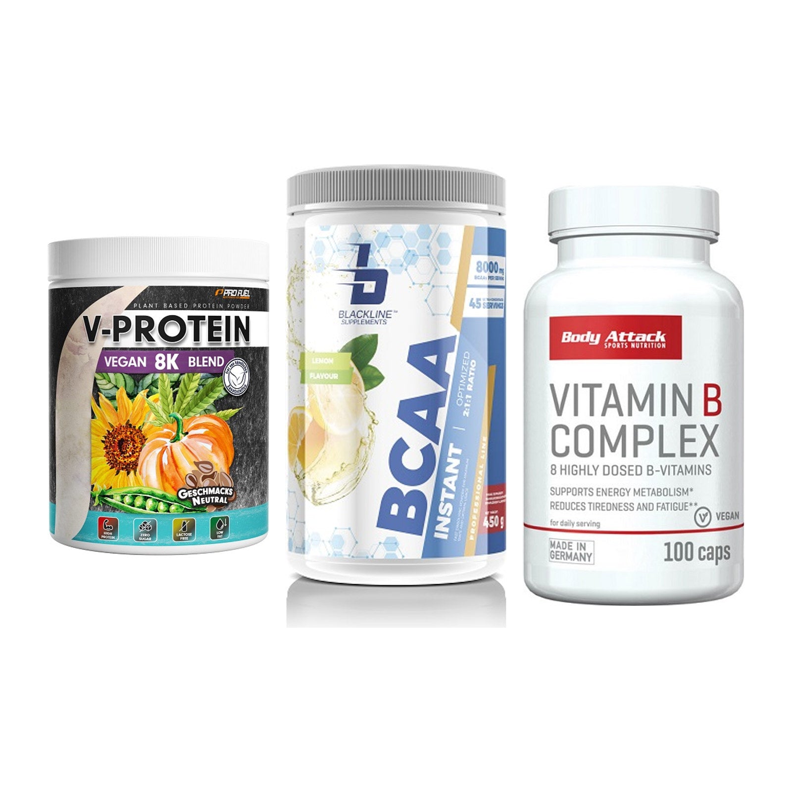 Pflanzliches Set: ProFuel V-Prote + Blackline + Body Attack – alle enthaltenen Artikel