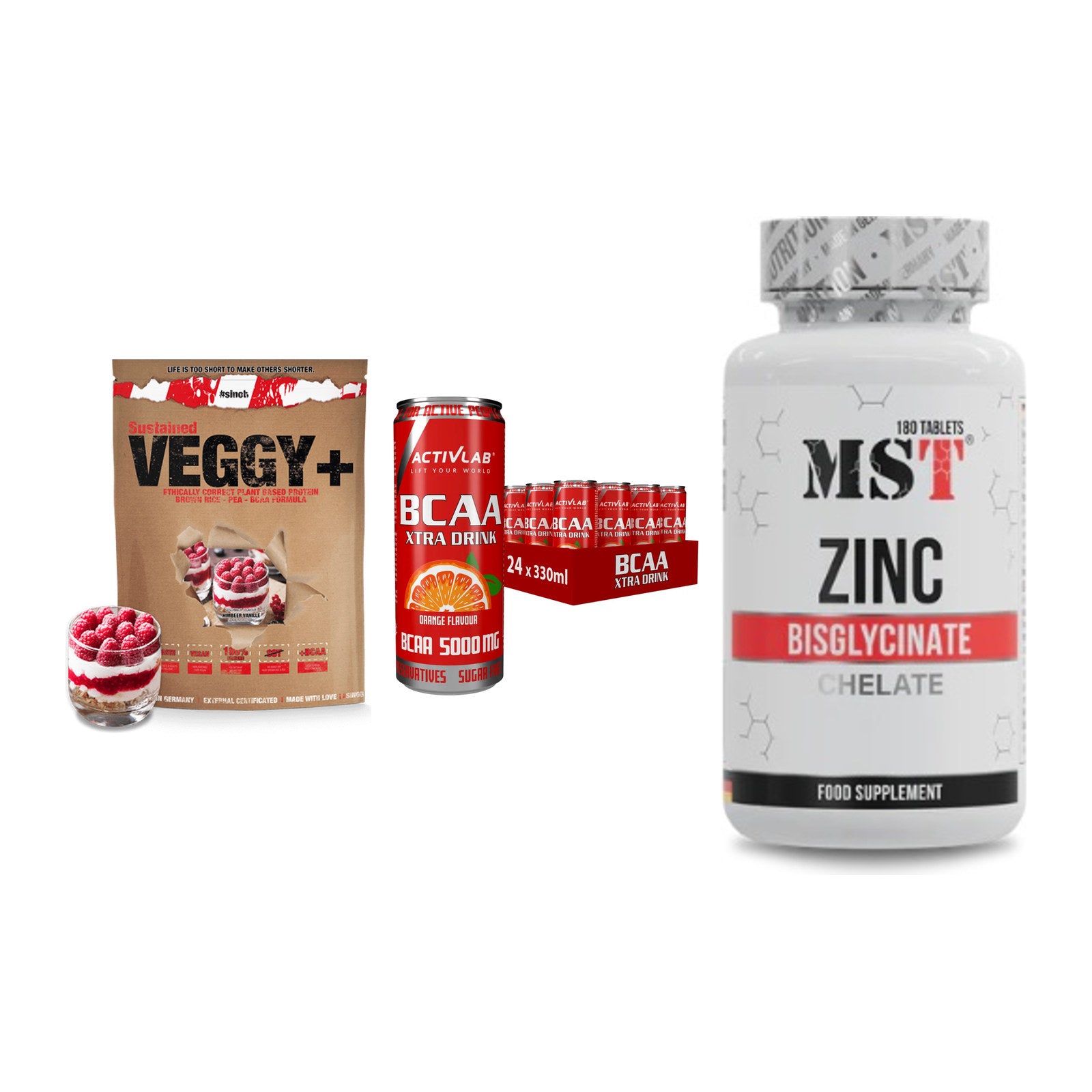 Pflanzliches Set: Sinob VEGGY + Activlab BCAA + MST Zinc – alle enthaltenen Artikel
