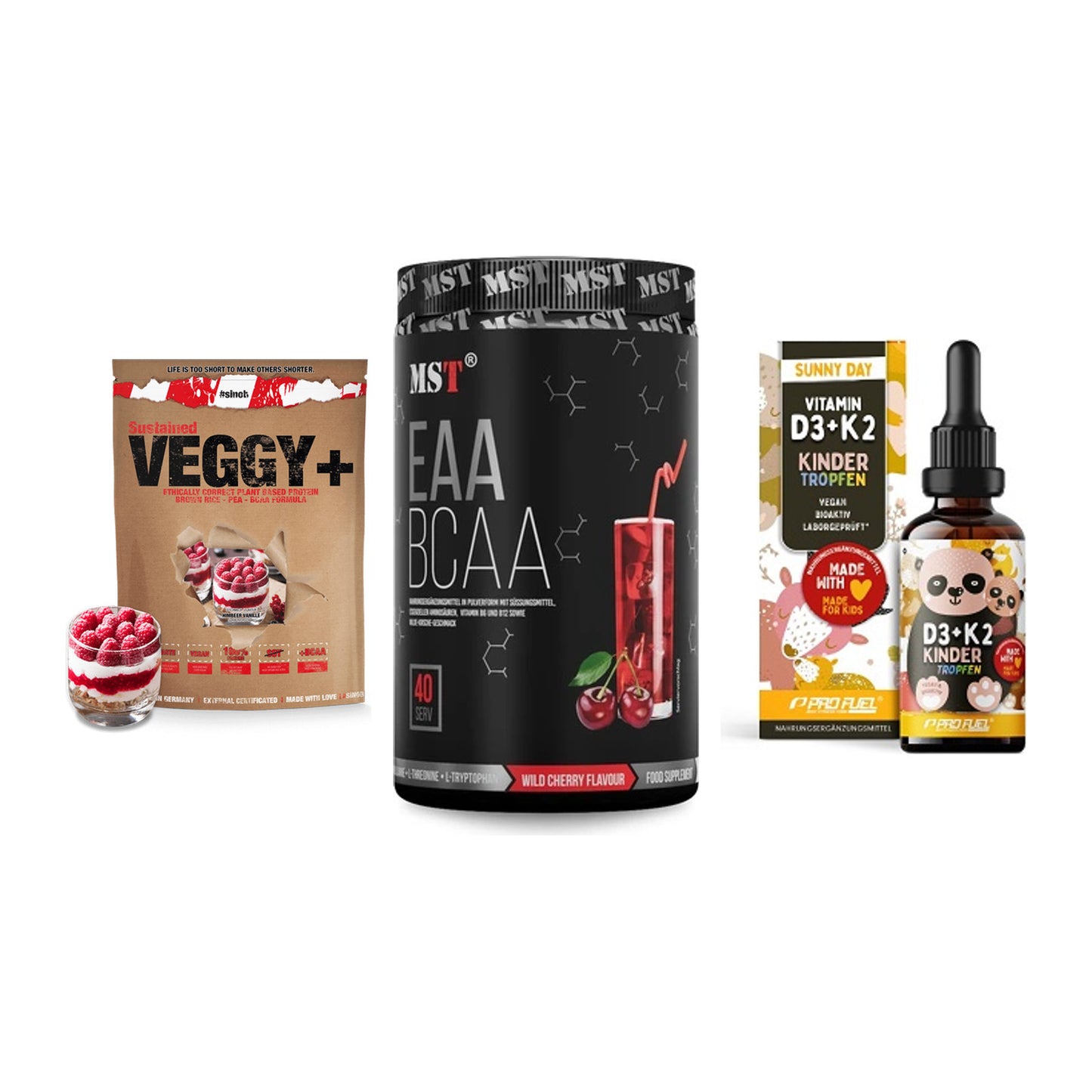 Pflanzliches Set: Sinob VEGGY + MST EAA & BCAA + ProFuel VITAMIN – alle enthaltenen Artikel