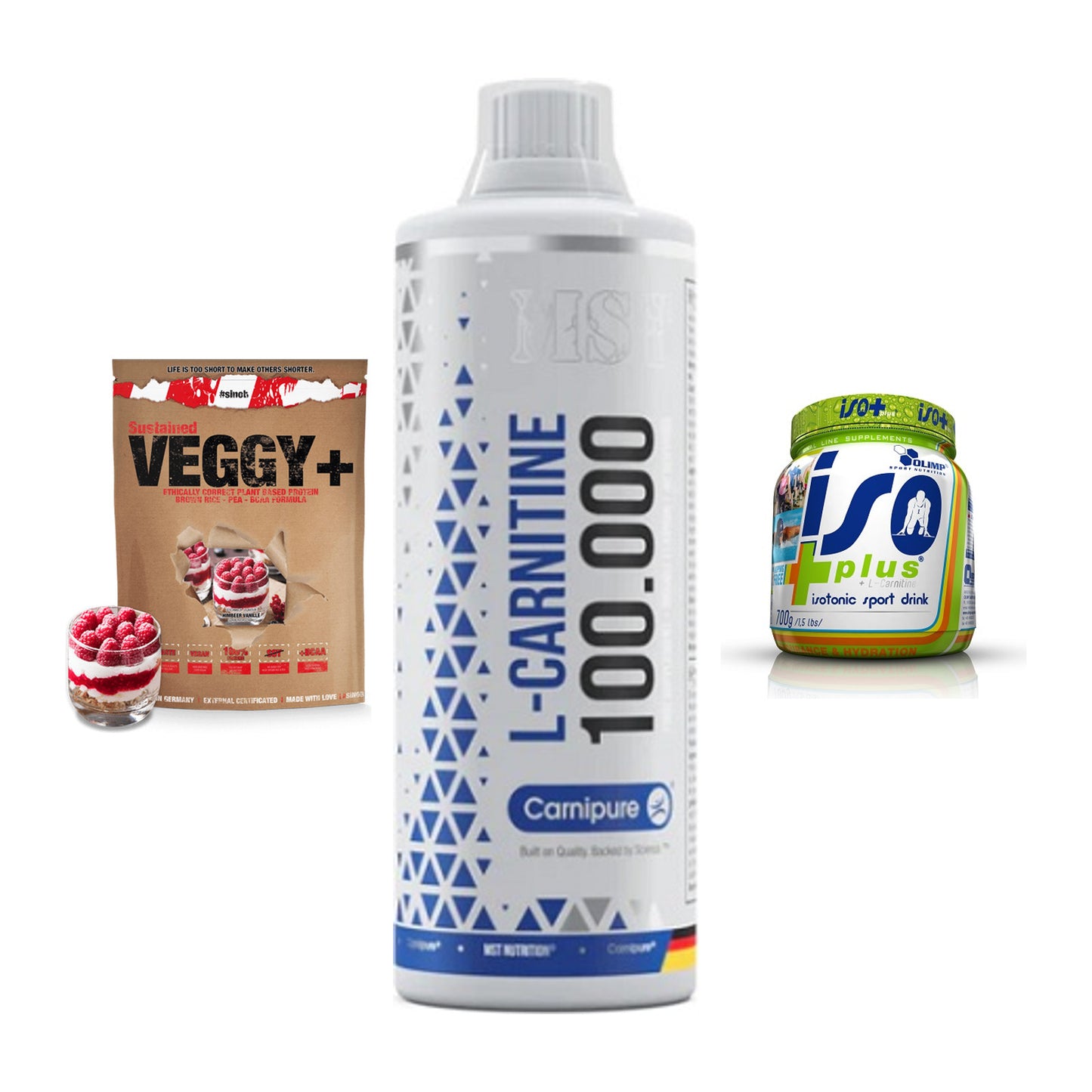 Pflanzliches Set: Sinob VEGGY + MST L-Carnitine + Olimp Iso Plus – alle enthaltenen Artikel