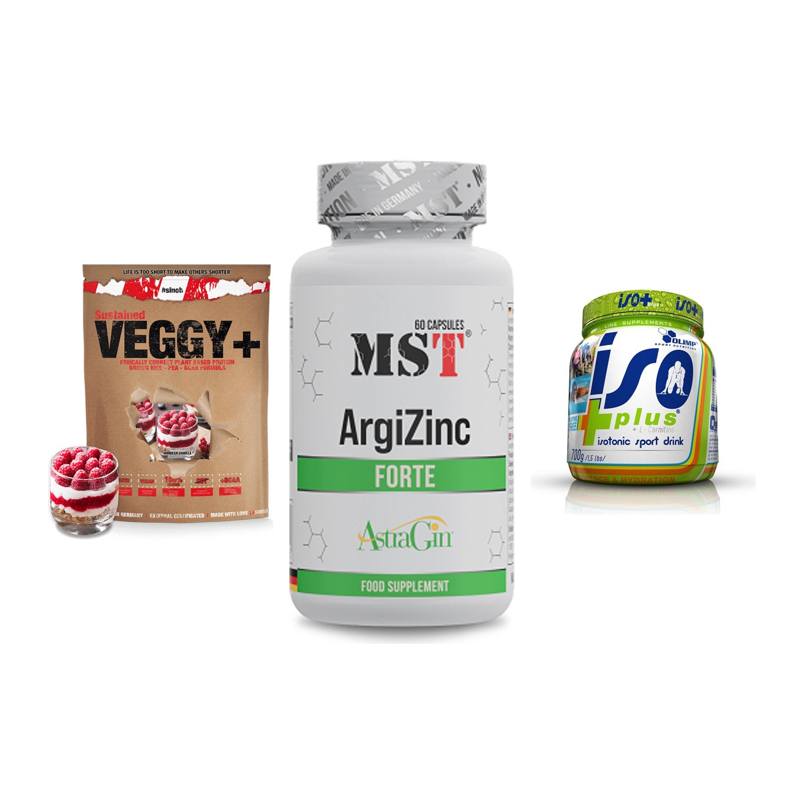 Pflanzliches Set: Sinob VEGGY + MST ArgiZinc + Olimp Iso Plus – alle enthaltenen Artikel