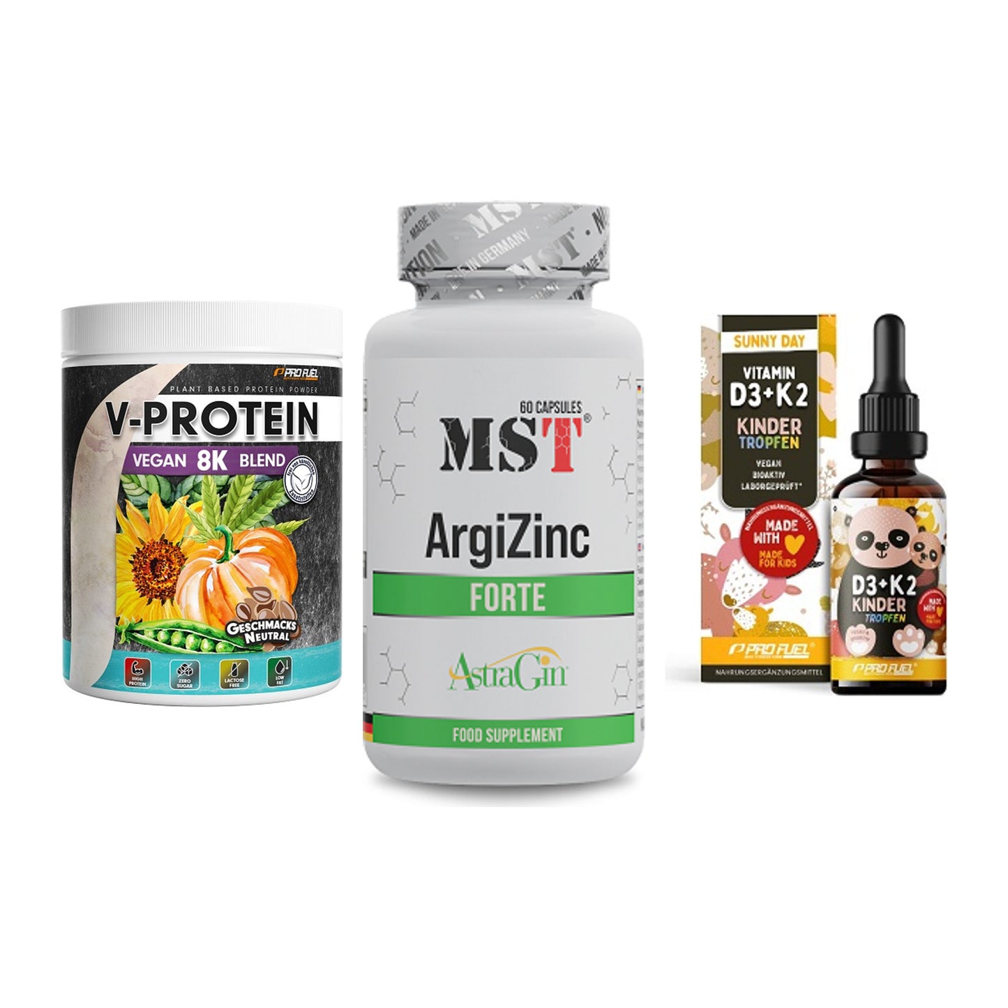 Pflanzliches Set: ProFuel V-Prote + MST ArgiZinc + ProFuel VITAMIN – alle enthaltenen Artikel